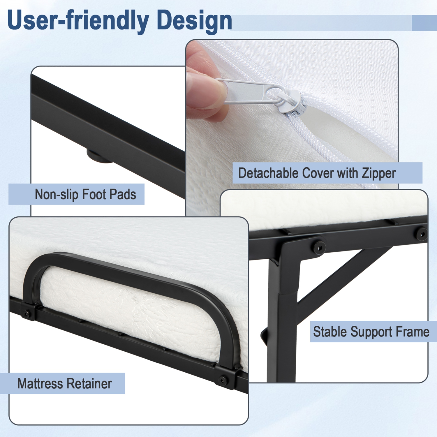 Costway Heavy Duty Foldable Bed Metal Guest Bed Daybed W/ 4 inch Mattress Memory Foam