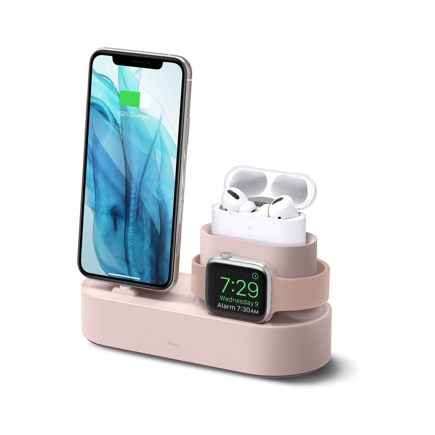 elago 3 in 1 Charging Stand [Sand Pink] - Compatible with All Apple Watch Series, AirPods Pro, iPhone 11 Pro Max, 11 Pro