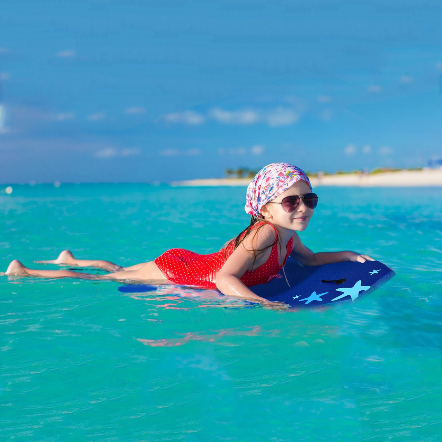 Planche de Bodyboard Surf 37 Pouces avec Sangle de 93 CM et Motif Cocotier + Parasol pour Débutant Enfant Adulte XPE+HDPE 0.7KG