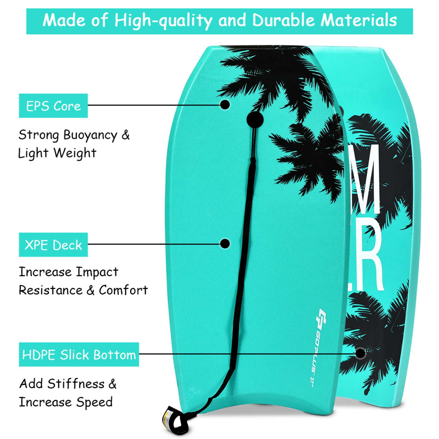 Goplus 33'' Lightweight Super Bodyboard Surfing W/Leash IXPE Deck EPS Core Boarding