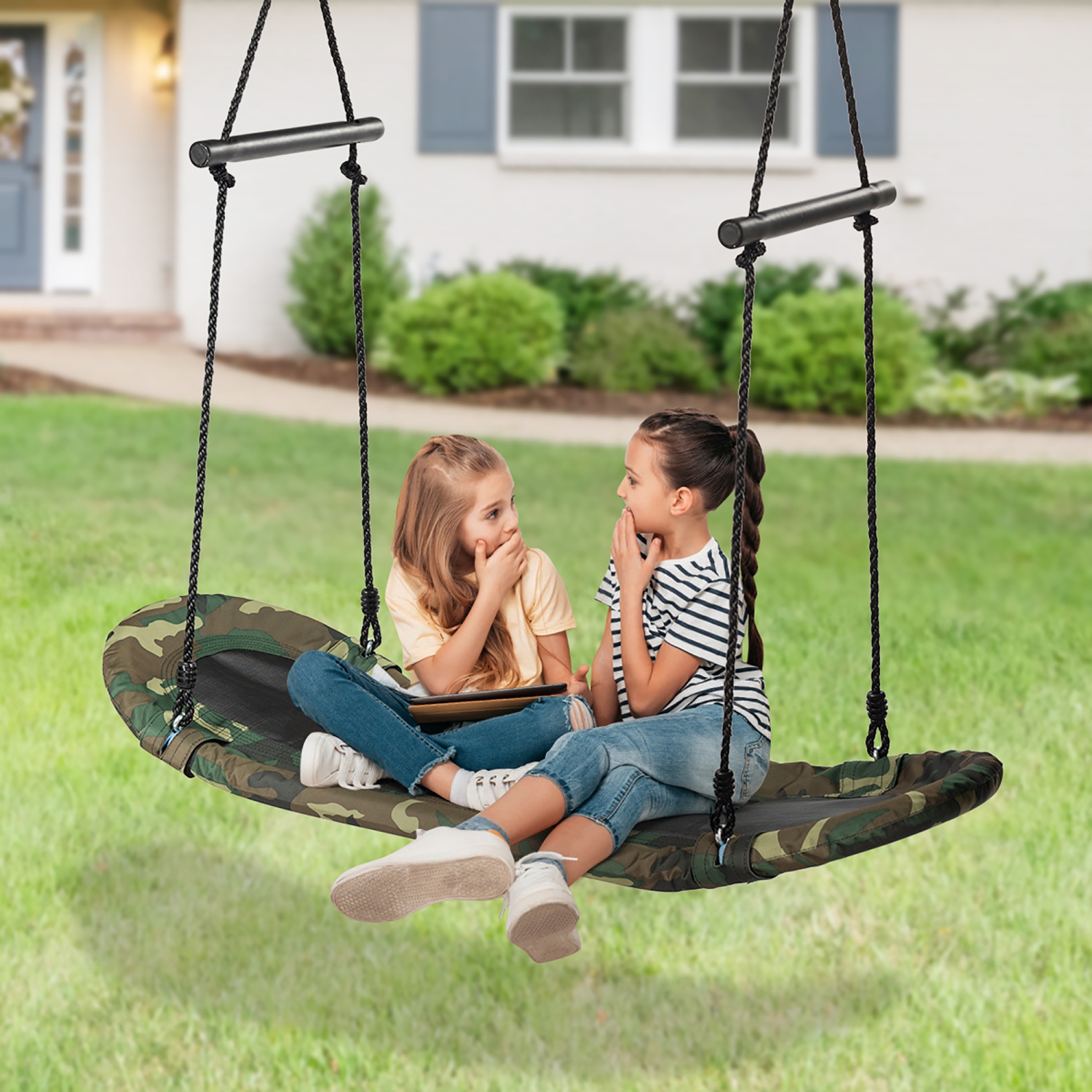 Costway Saucer Tree Swing Surf Kids Outdoor Adjustable Swing Set w/ Handle