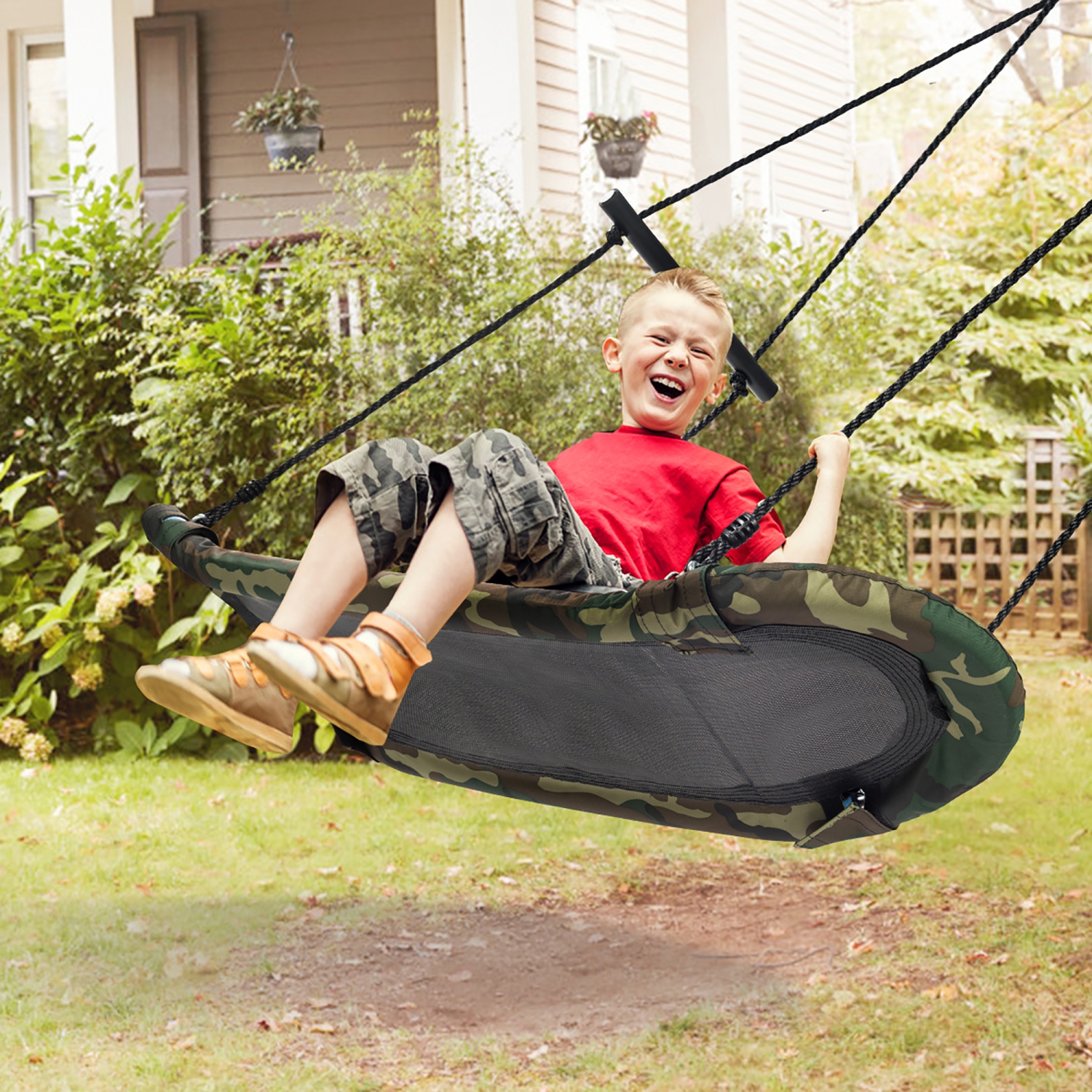 Costway Saucer Tree Swing Surf Kids Outdoor Adjustable Swing Set w/ Handle