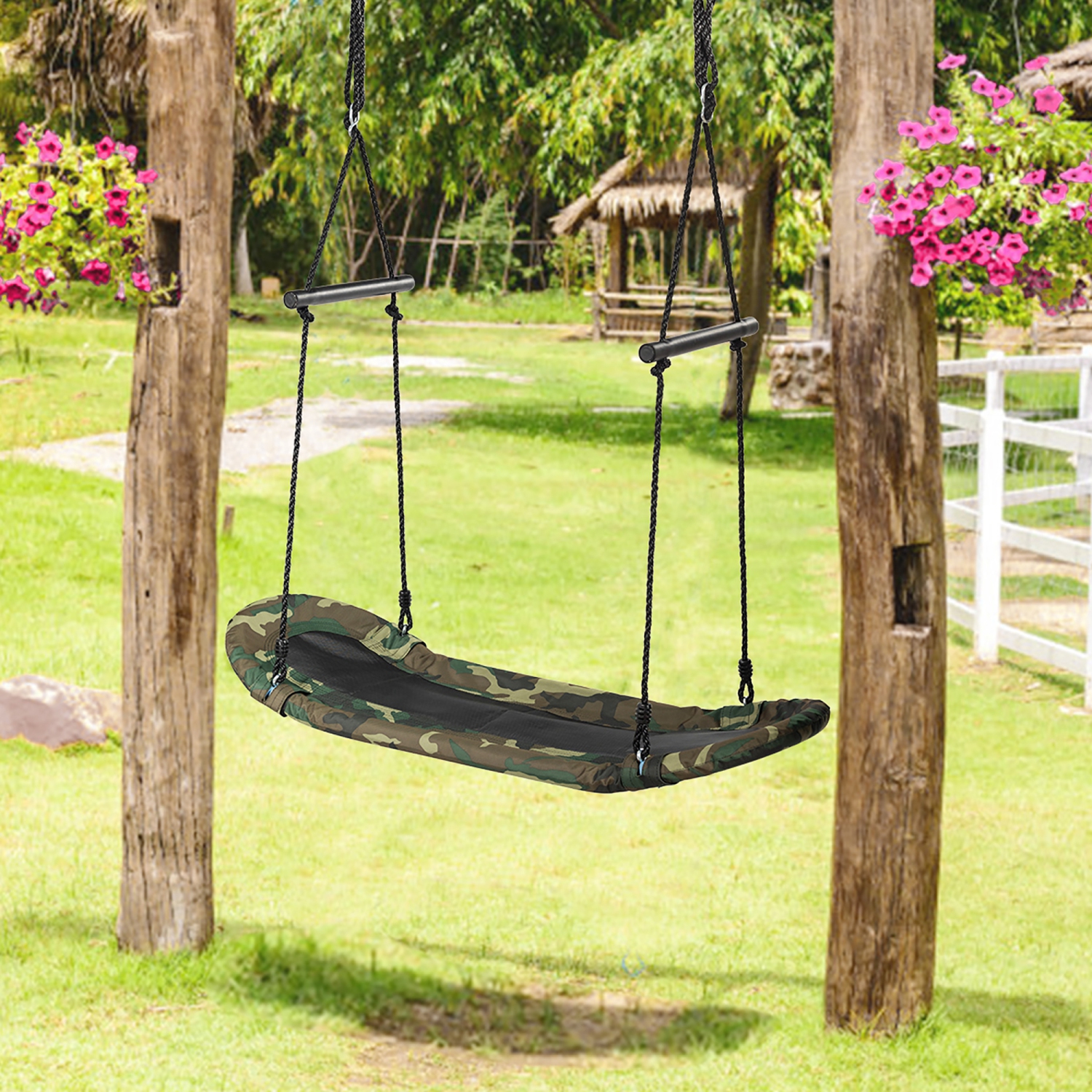 Costway Saucer Tree Swing Surf Kids Outdoor Adjustable Swing Set w/ Handle