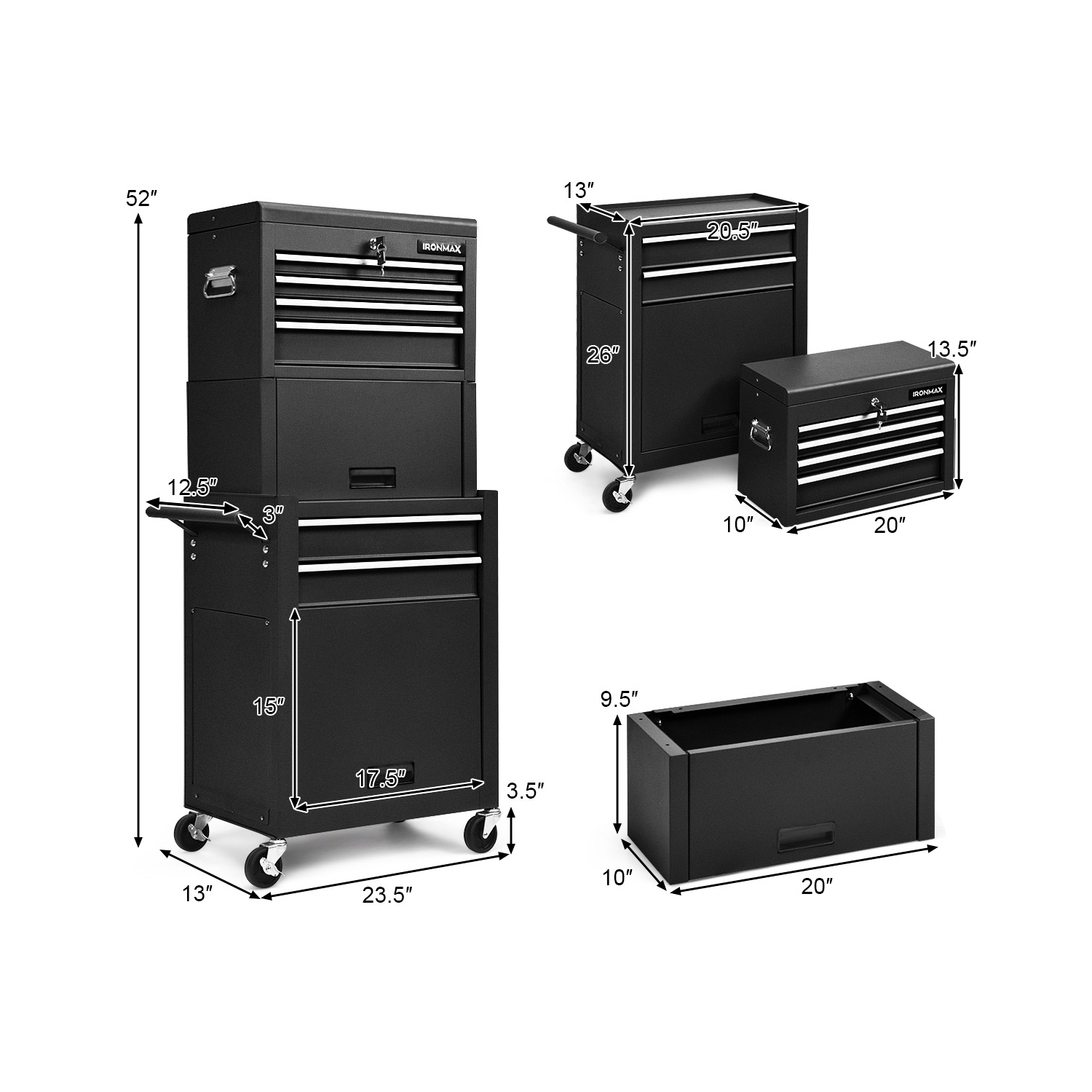 Costway High Capacity 6-Drawer Rolling Tool Chest Storage Cabinet Toolbox Combo w/ Riser