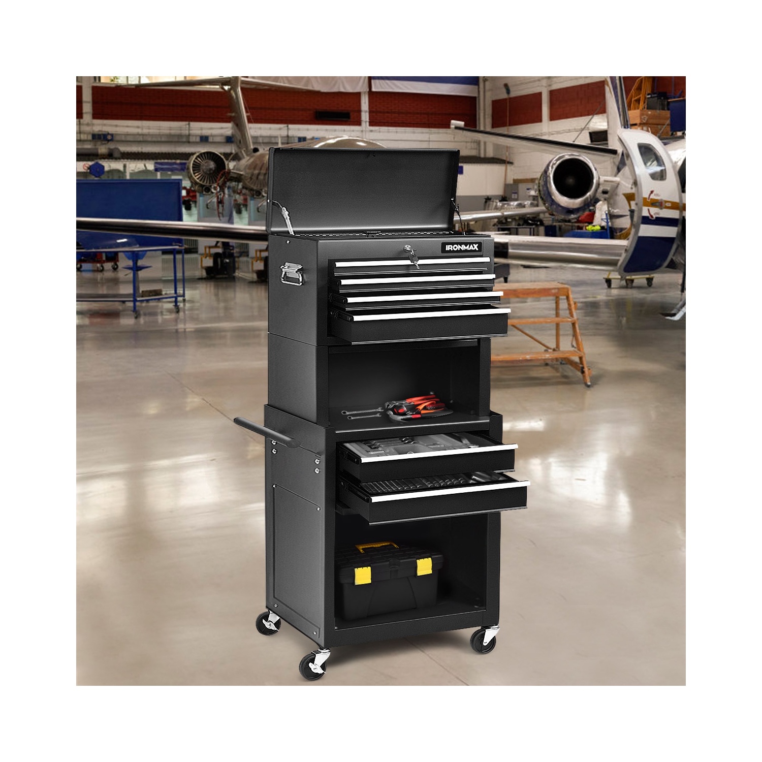 Costway High Capacity 6-Drawer Rolling Tool Chest Storage Cabinet Toolbox Combo w/ Riser