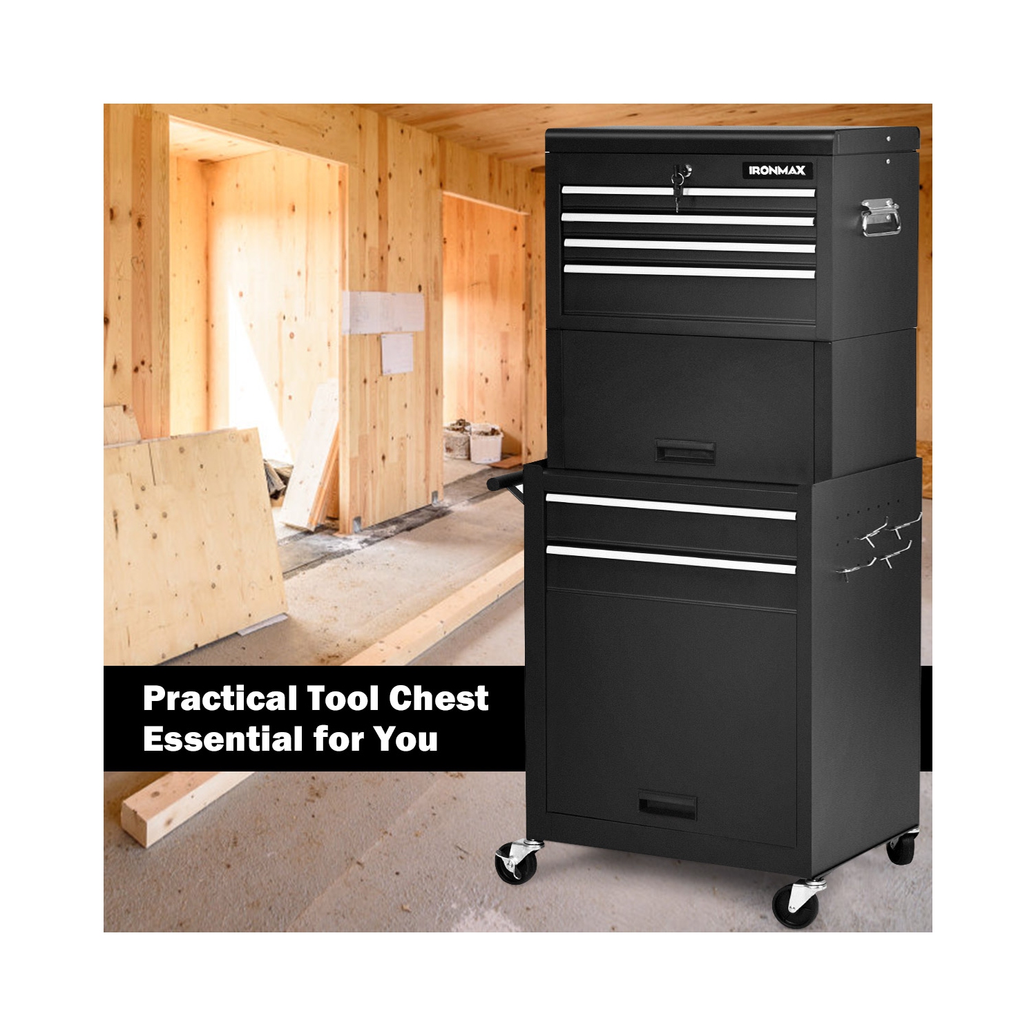 Costway High Capacity 6-Drawer Rolling Tool Chest Storage Cabinet Toolbox Combo w/ Riser