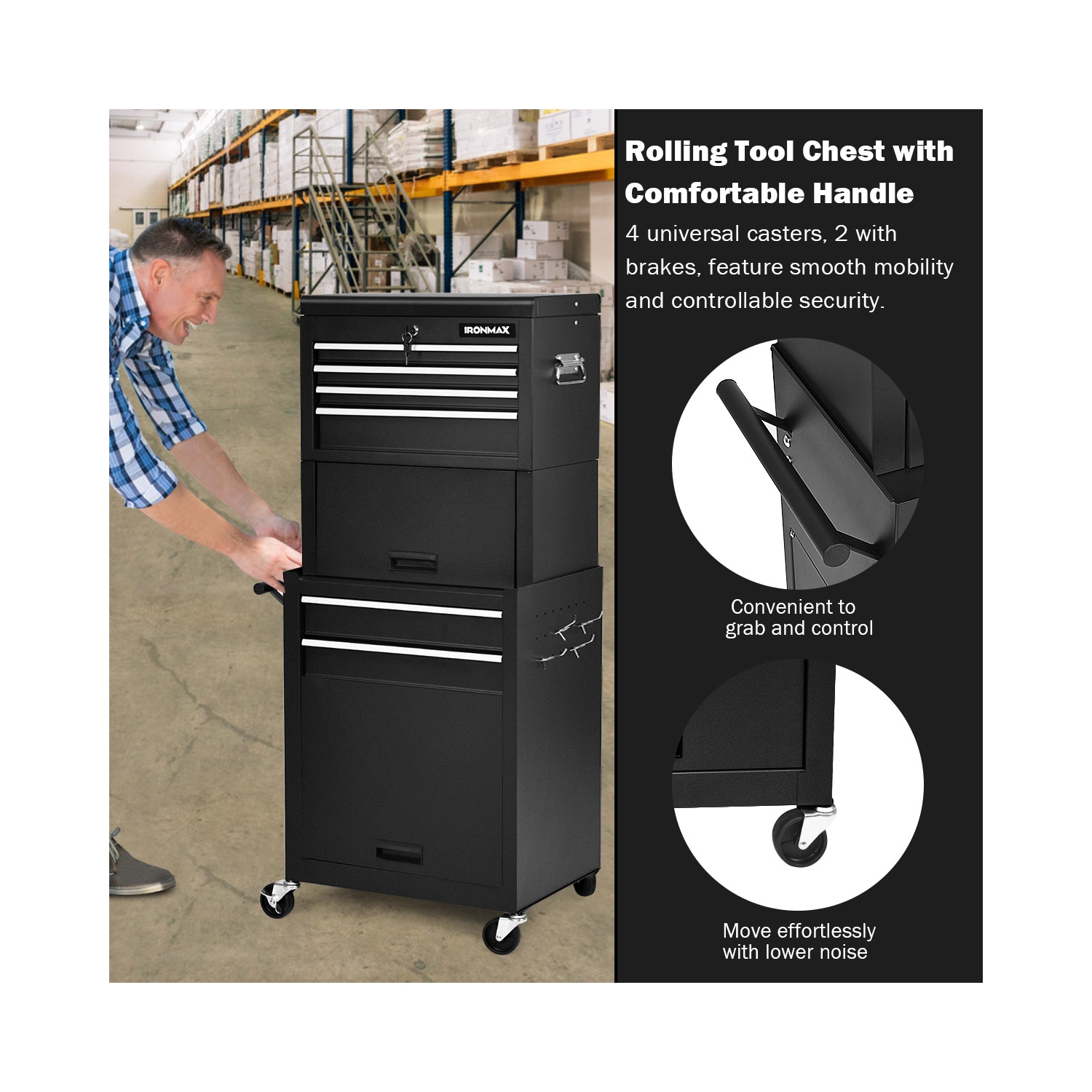 Costway High Capacity 6-Drawer Rolling Tool Chest Storage Cabinet Toolbox Combo w/ Riser