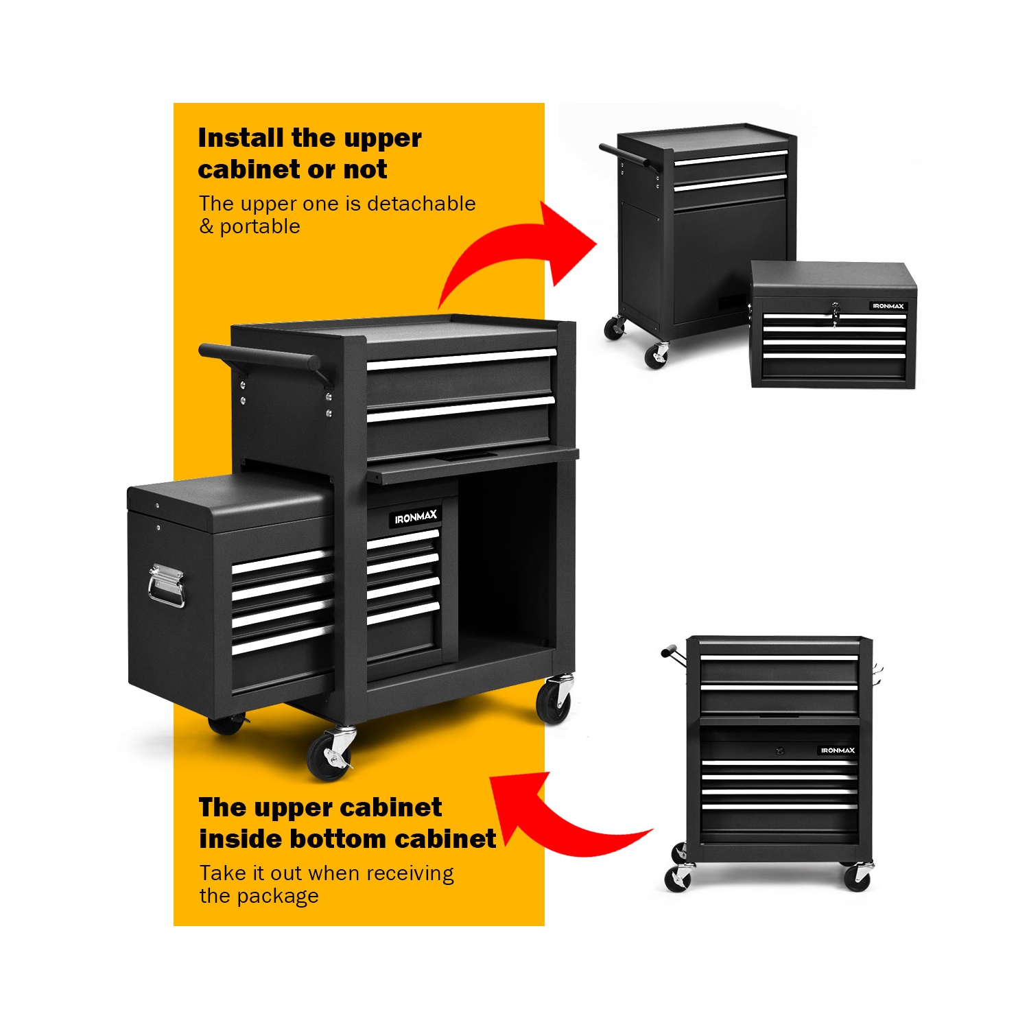 Costway High Capacity 6-Drawer Rolling Tool Chest Storage Cabinet Toolbox Combo w/ Riser