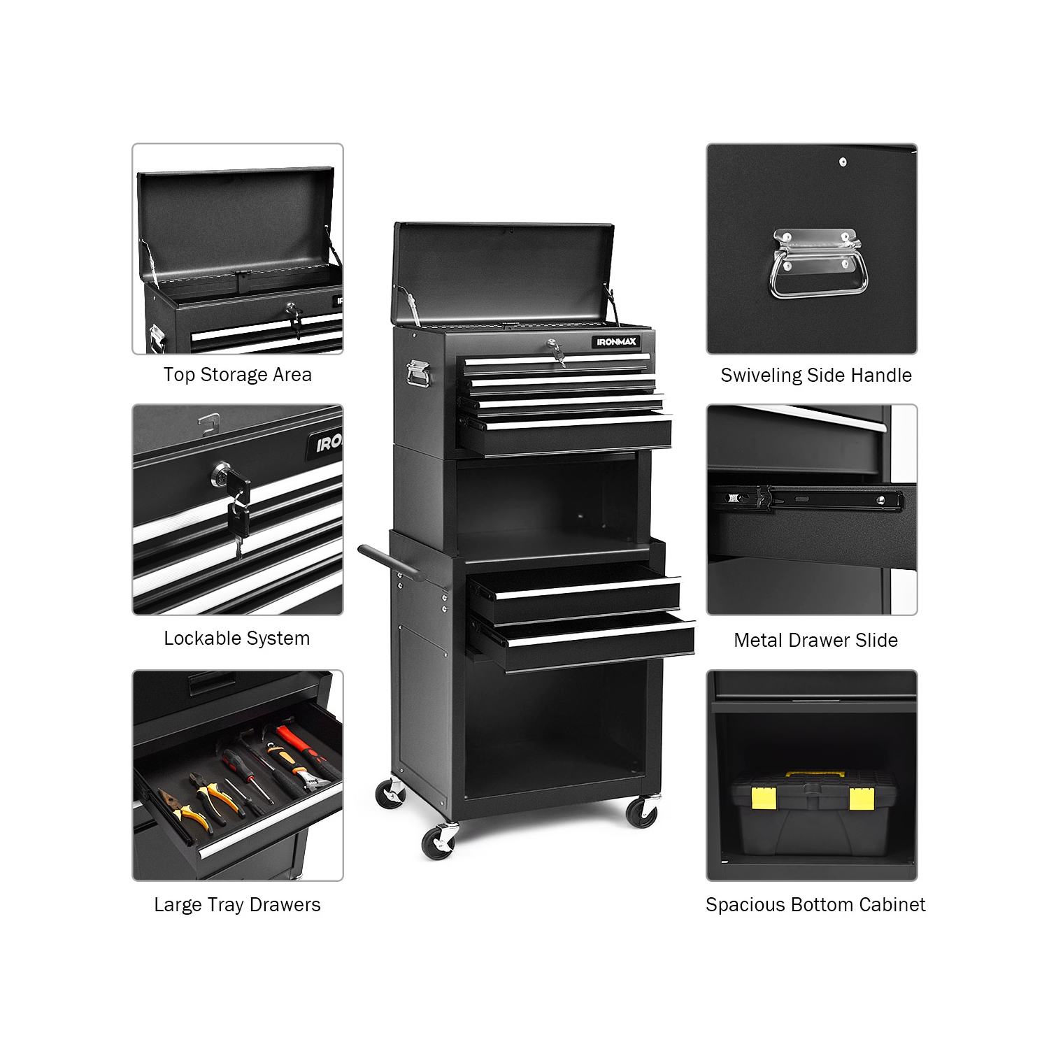 Costway High Capacity 6-Drawer Rolling Tool Chest Storage Cabinet Toolbox Combo w/ Riser