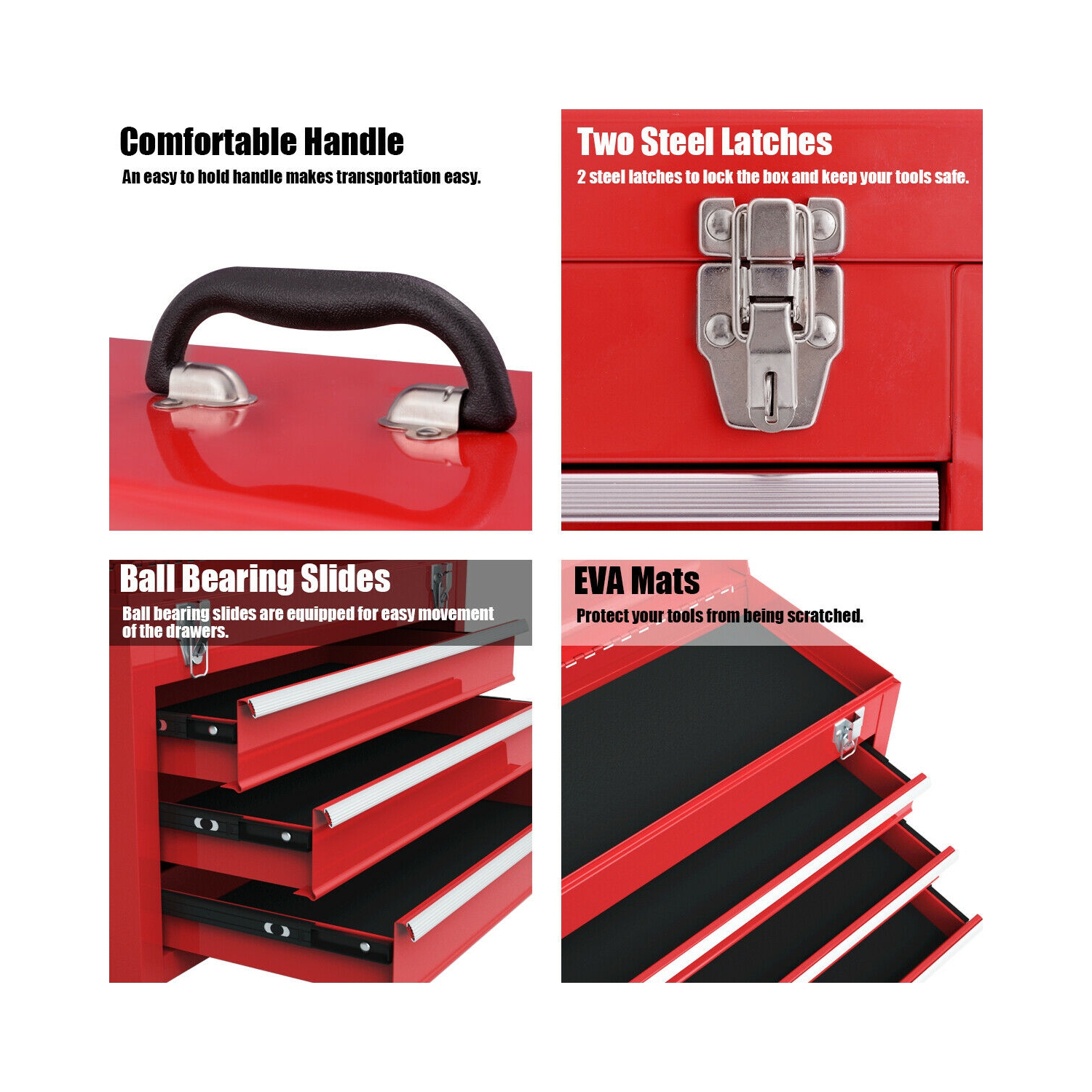 Costway Portable Tool Chest Box Storage Cabinet Garage Mechanic Organizer 3 Drawers Red