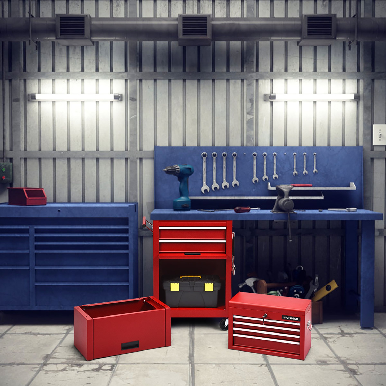 Costway 6-Drawer Rolling Tool Chest Storage Cabinet w/Riser Red