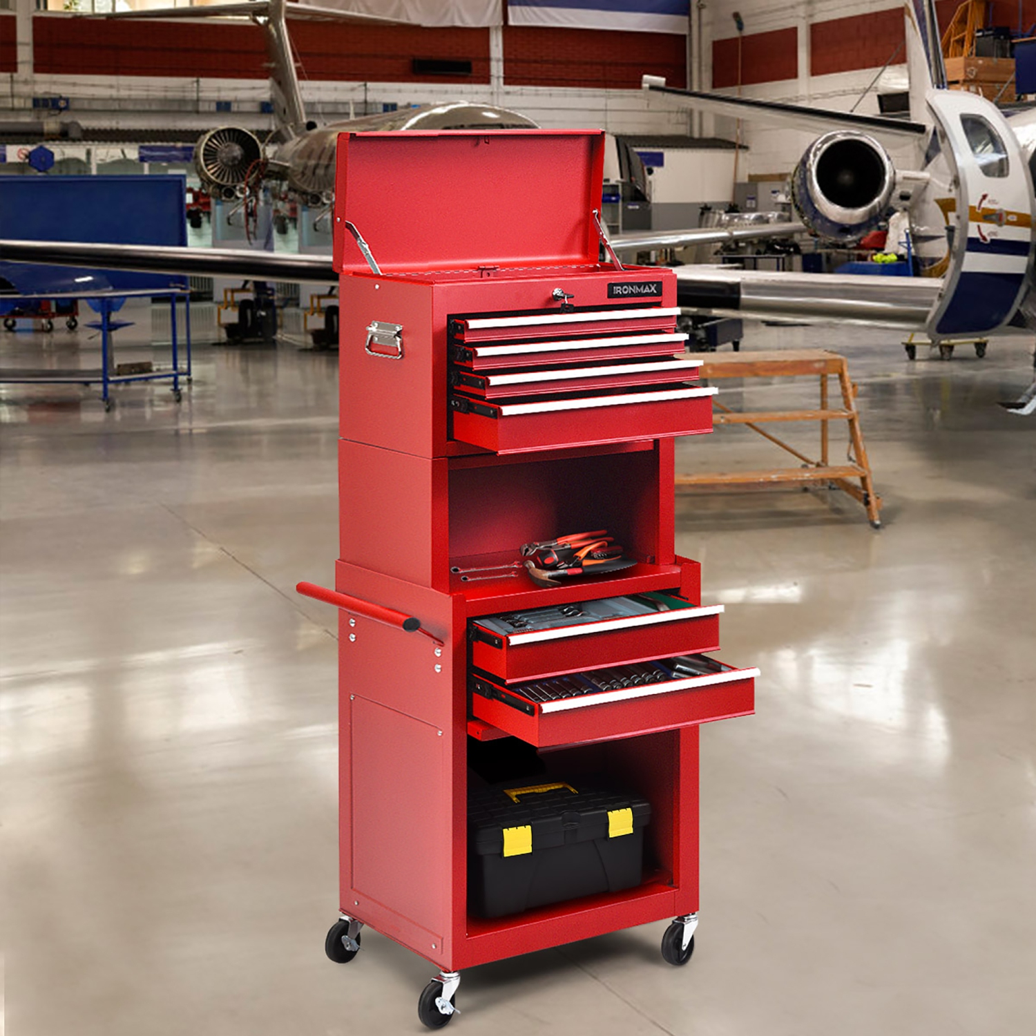 Costway 6-Drawer Rolling Tool Chest Storage Cabinet w/Riser Red