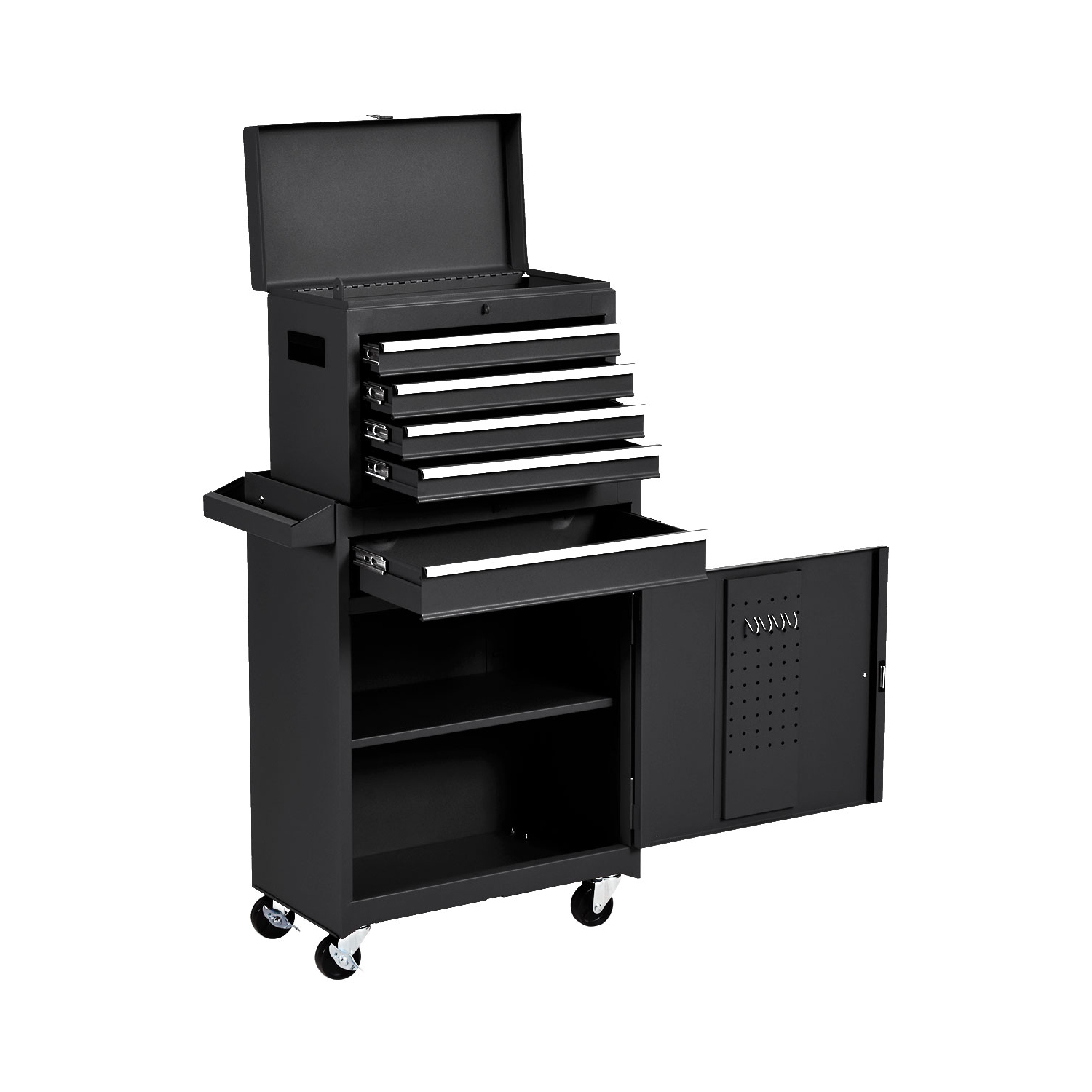 2 in 1 Tool Chest & Cabinet with 5 Sliding Drawers Rolling Garage Organizer
