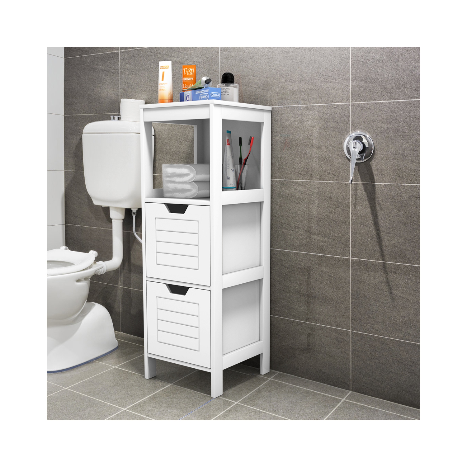 Costway Bathroom Wooden Floor Cabinet Multifunction Storage Rack Stand Organizer Bedroom