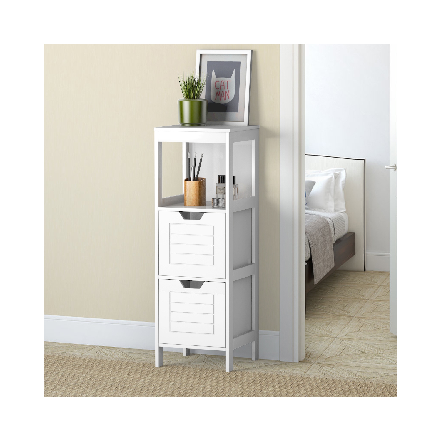 Costway Bathroom Wooden Floor Cabinet Multifunction Storage Rack Stand Organizer Bedroom