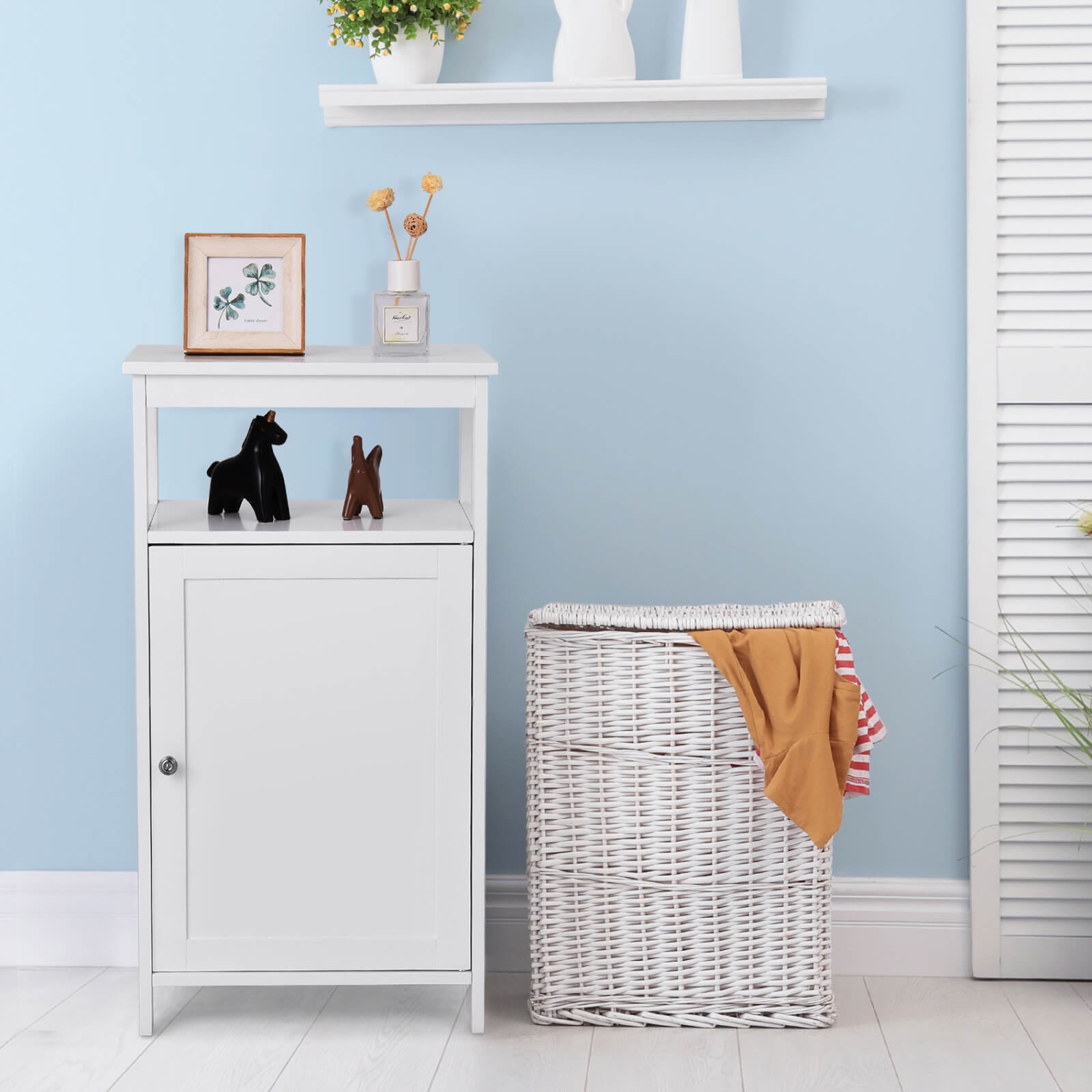 Costway Bathroom Wooden Floor Cabinet Multifunction Storage Rack Organizer Stand