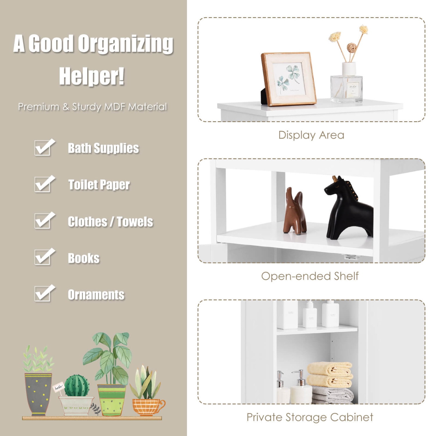 Costway Bathroom Wooden Floor Cabinet Multifunction Storage Rack Organizer Stand