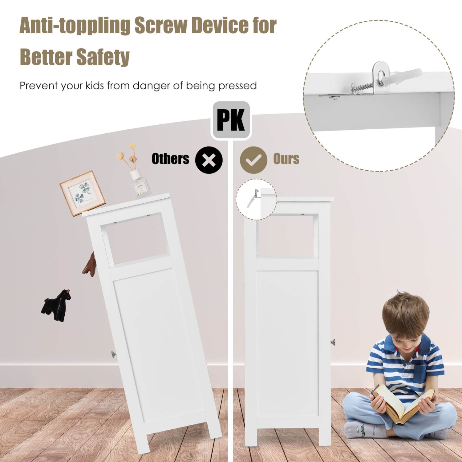 Costway Bathroom Wooden Floor Cabinet Multifunction Storage Rack Organizer Stand