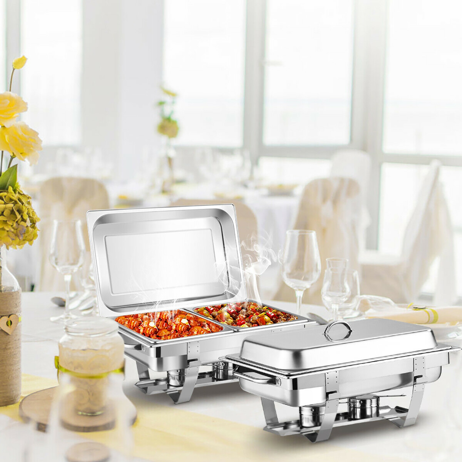 Costway 2 Packs Full Size Chafing Dish 9 Quart Stainless Steel Rectangular Chafer Buffet