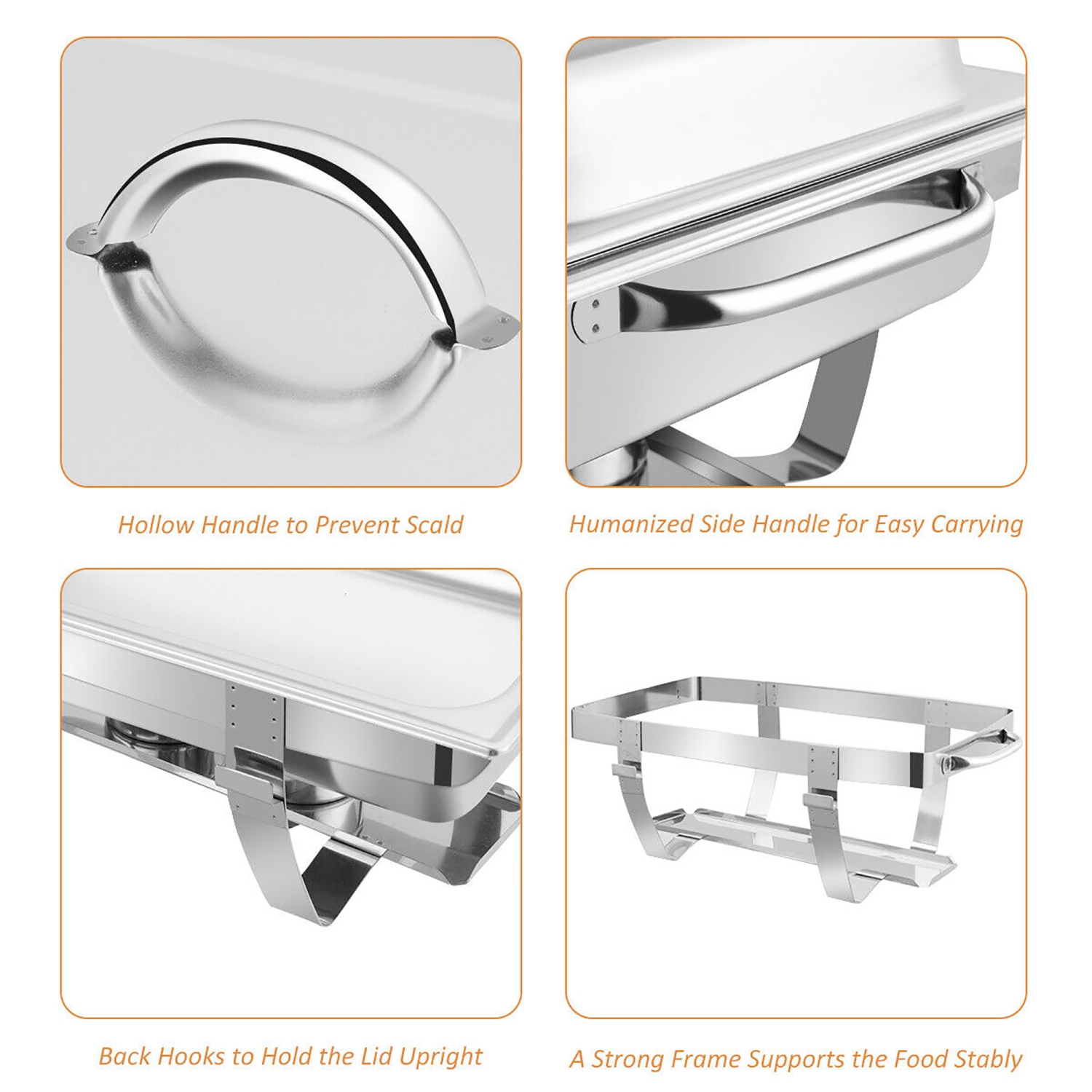 Costway 2 Packs Full Size Chafing Dish 9 Quart Stainless Steel Rectangular Chafer Buffet