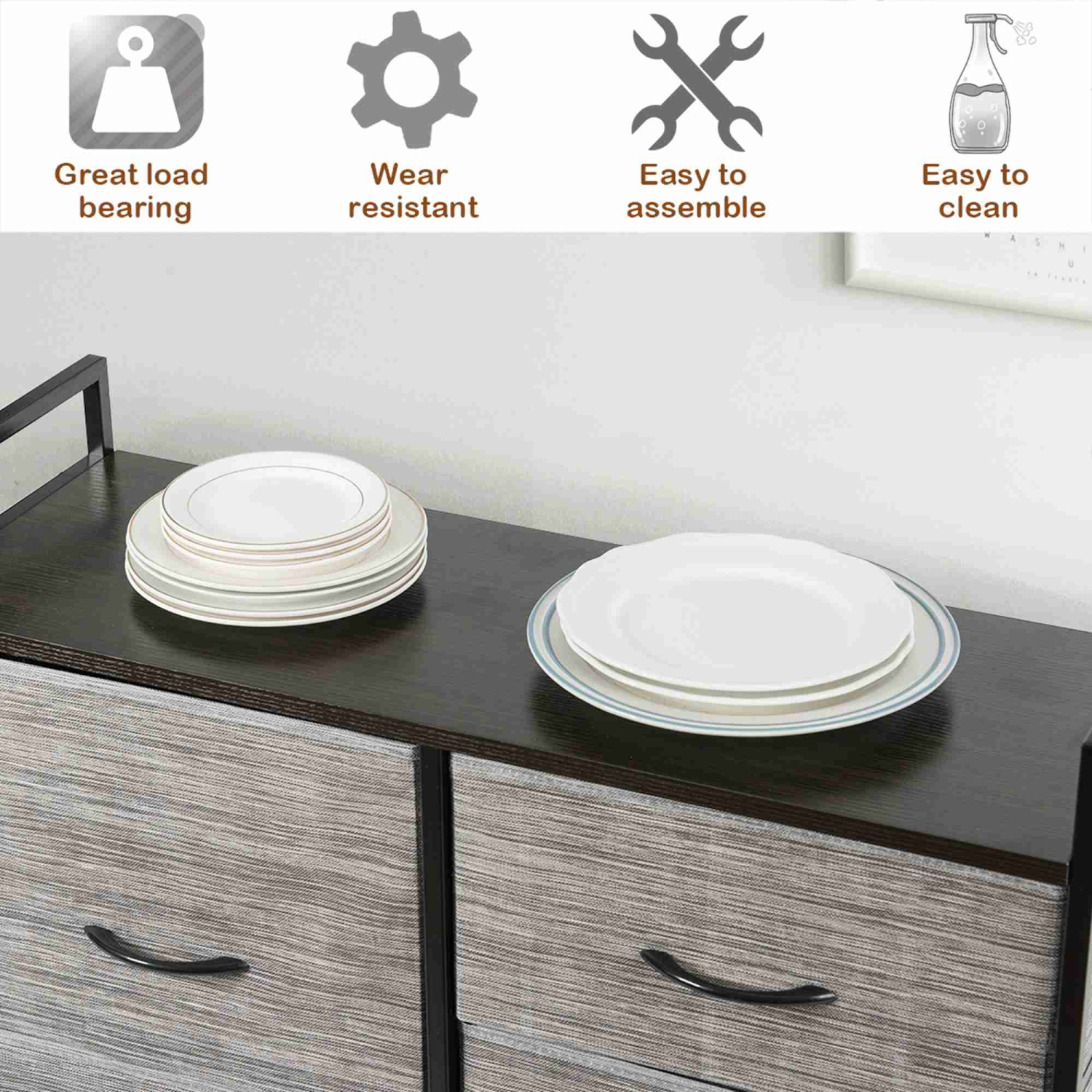 Costway 5 Drawer Fabric Dresser Hanger Metal Frame Wooden Top Storage Closet Organizer