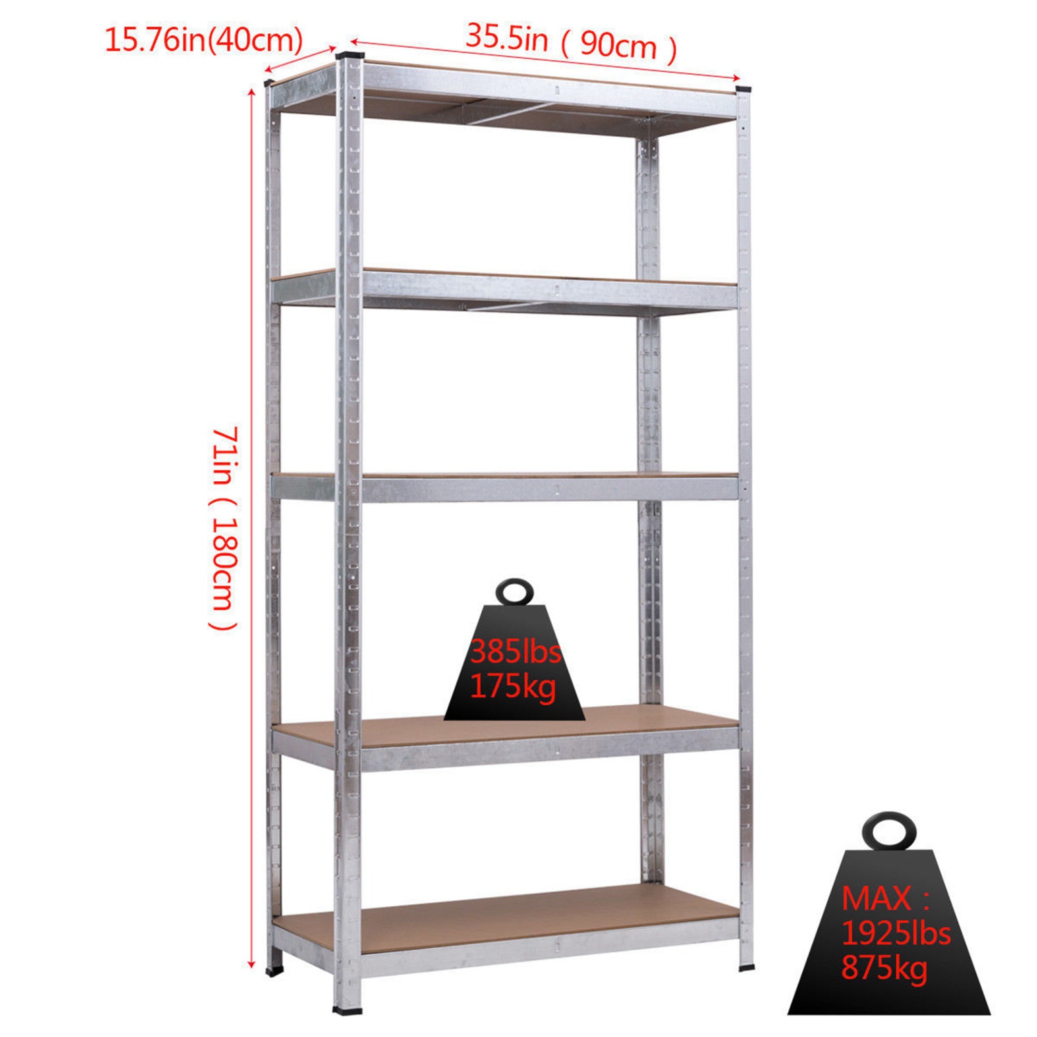 Costway 71'' Heavy Duty Storage Shelf Steel Metal Garage Rack 5 Level Adjustable Shelves
