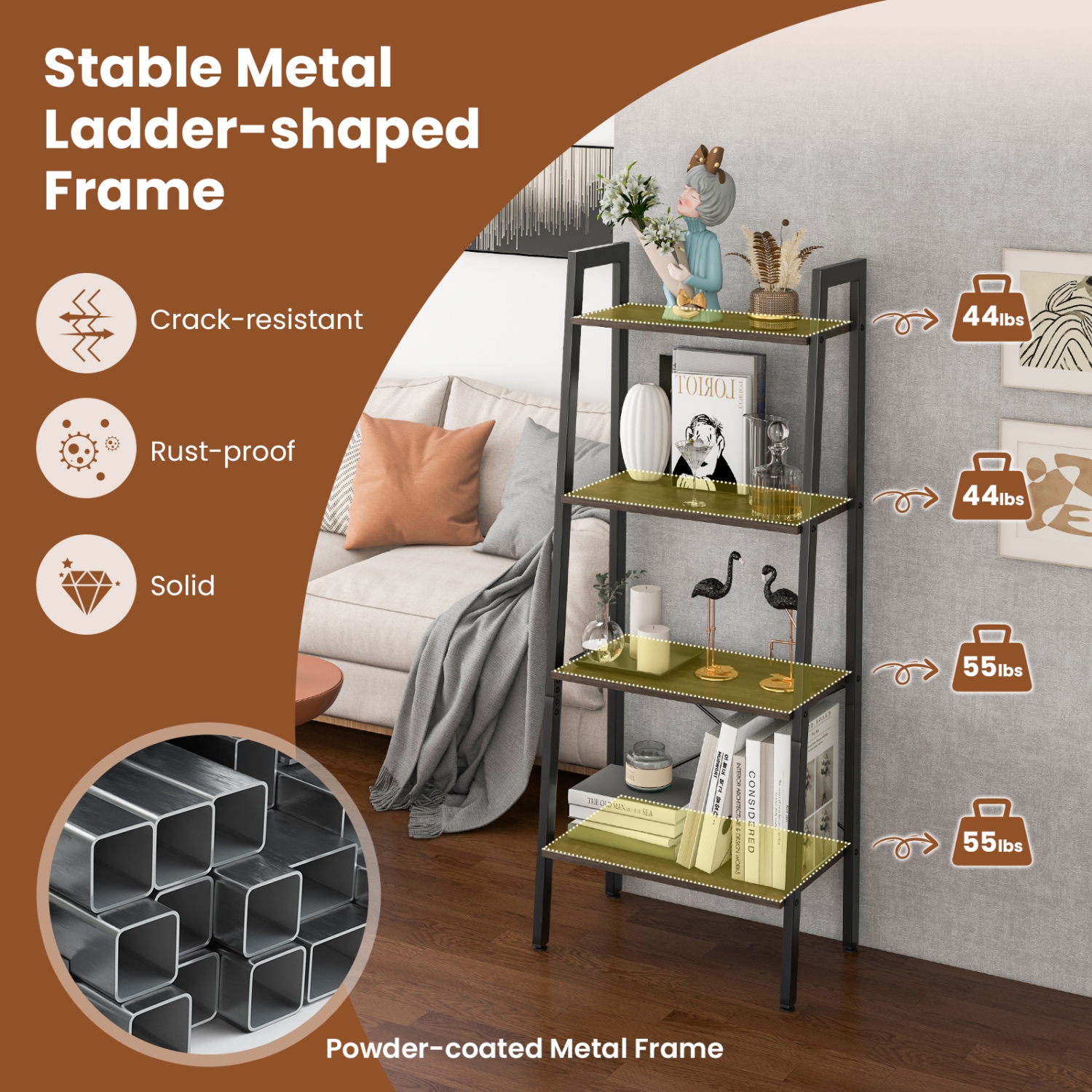 Costway 4-Tier Wood Ladder Shelf Ladder Bookcase Bookshelf Display Rack