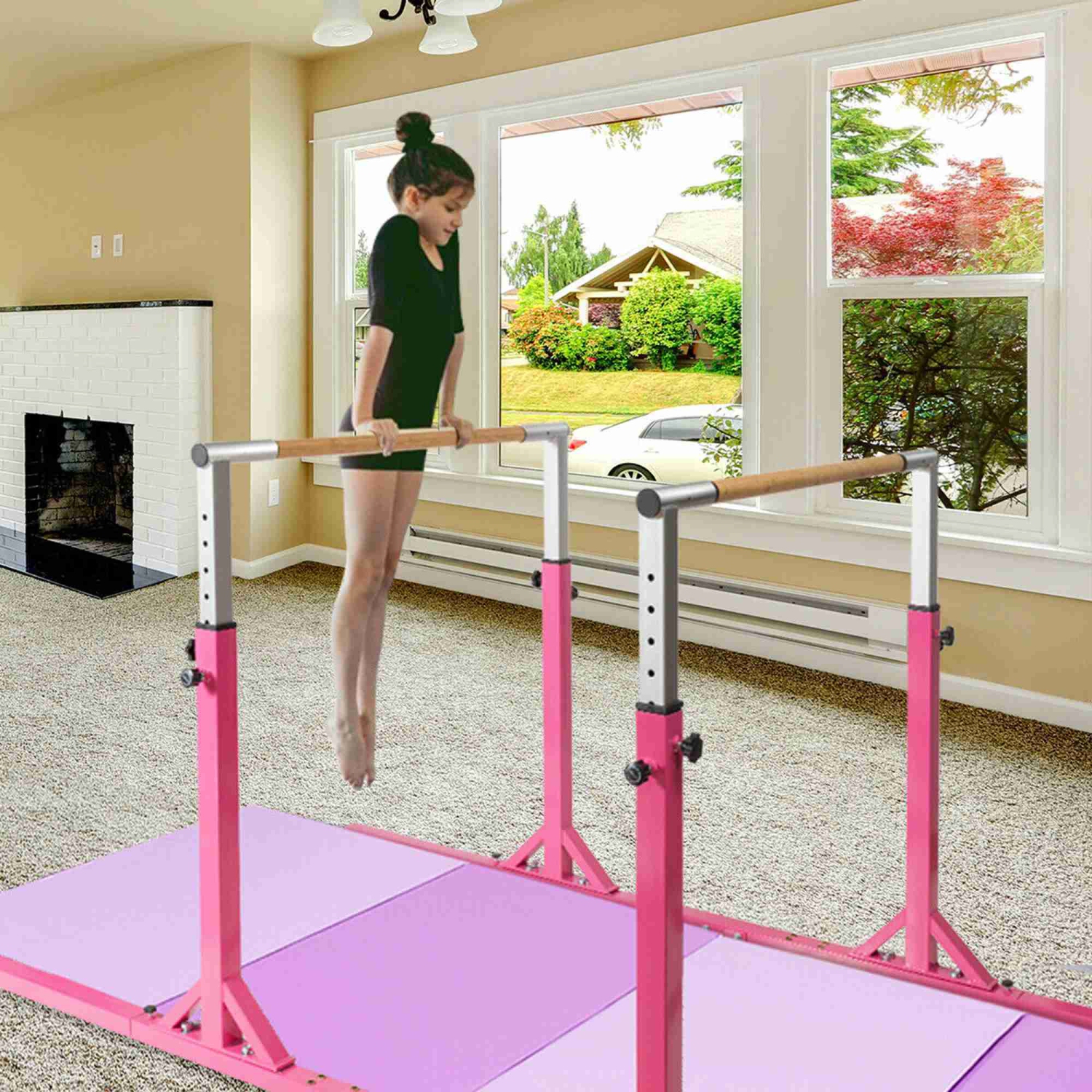 Costway Kids Double Horizontal Bars Gym Home Adjustable