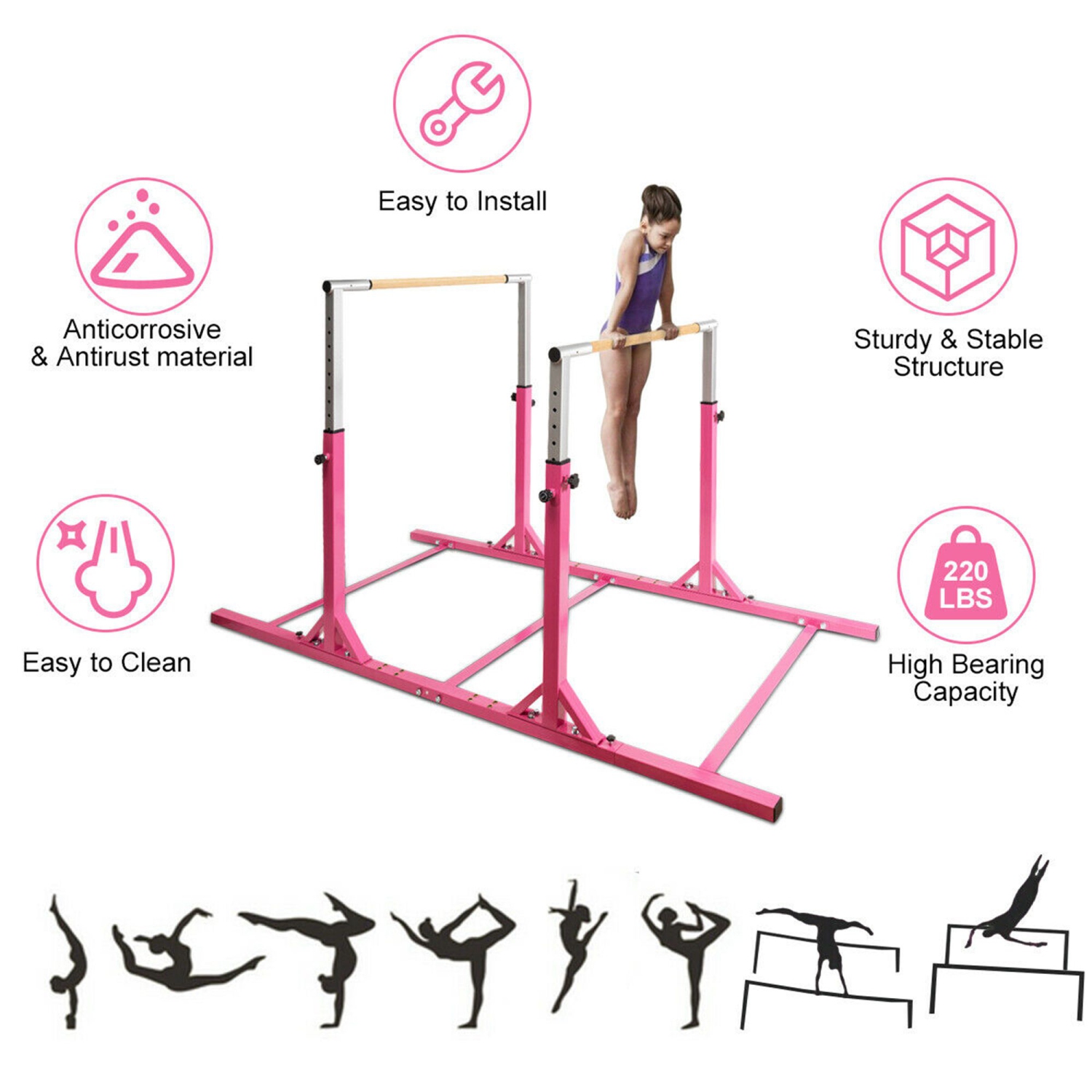 Costway Kids Double Horizontal Bars Gym Home Adjustable