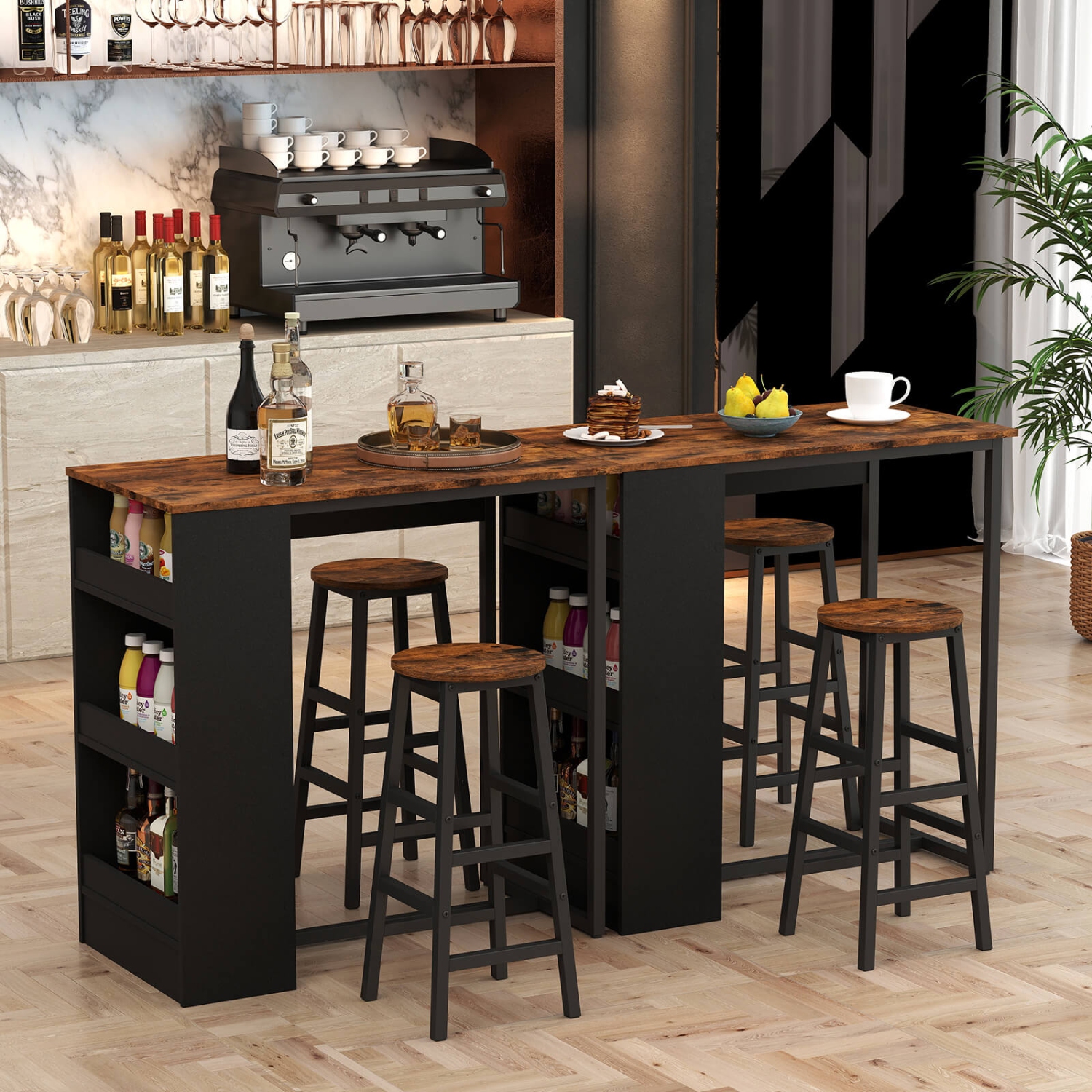 Costway 3 Pieces Bar Table Set Industrial Counter Height Dining Table Set with Storage