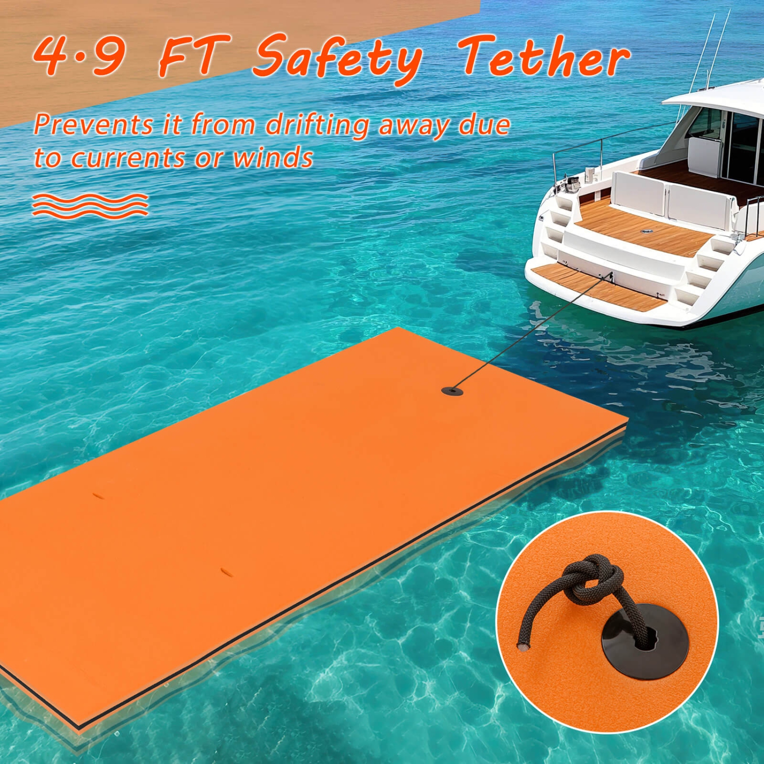 Tapis d’eau à l’épreuve des larmes à 3 couches Floating Pad Island Sports nautiques Relaxant Orange / Jaune