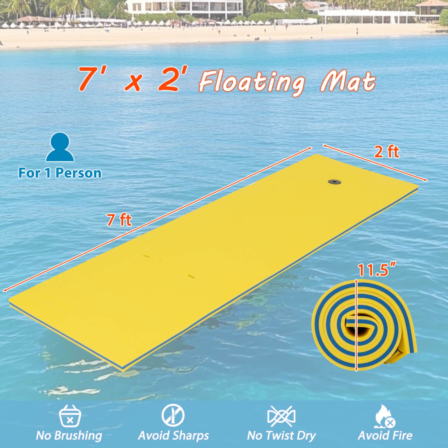 Costway 3-Layer Tear-Resistant Foam Floating Pad Island Water Sports Relaxing