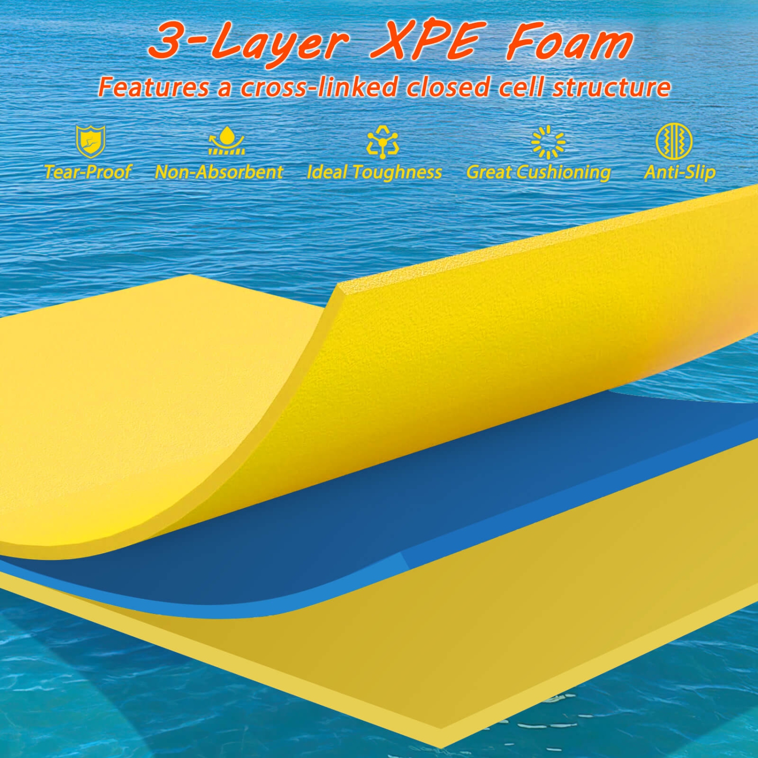 Costway 3-Layer Tear-Resistant Foam Floating Pad Island Water Sports Relaxing