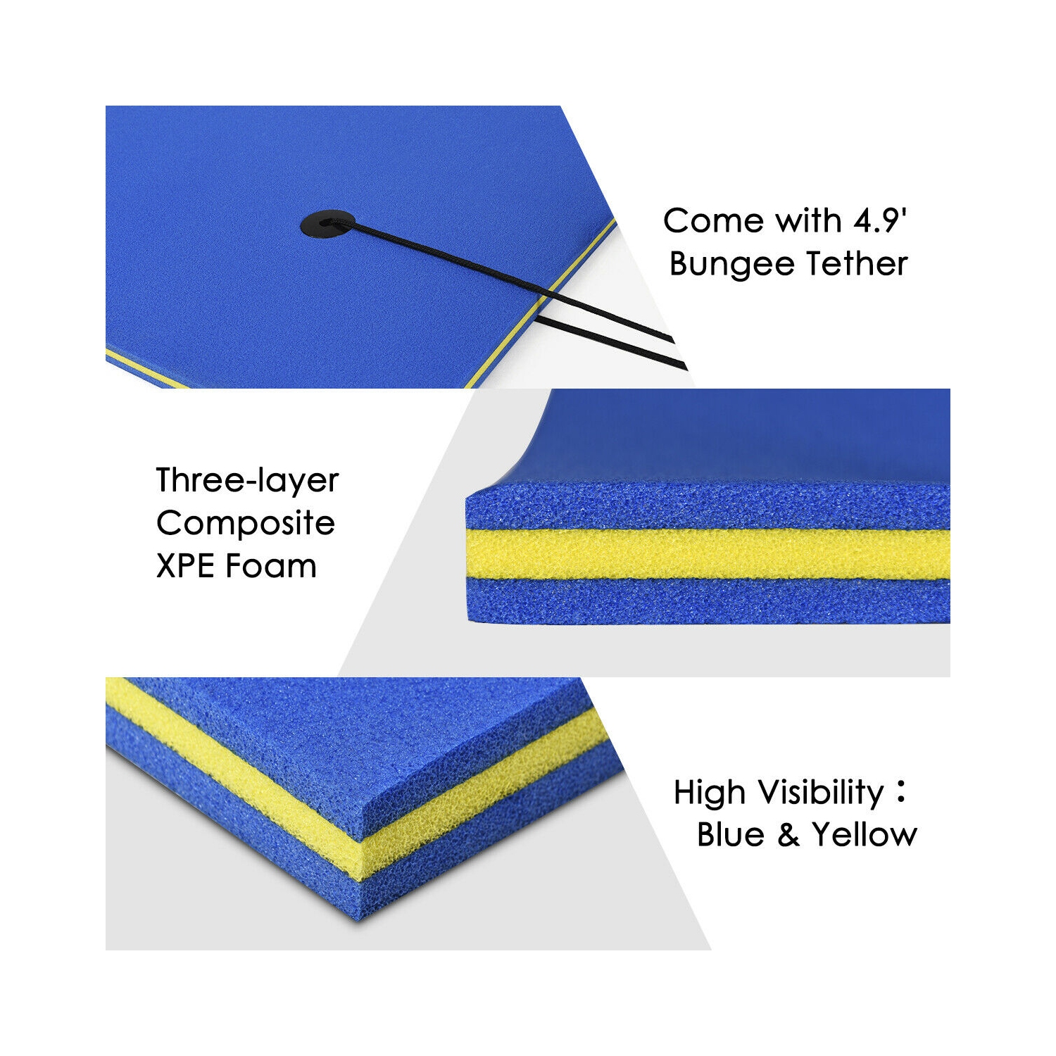 Tapis flottant en mousse à 3 couches de Costway pour relaxer sur l’eau, résistant aux déchirures, 9 x 6 pi