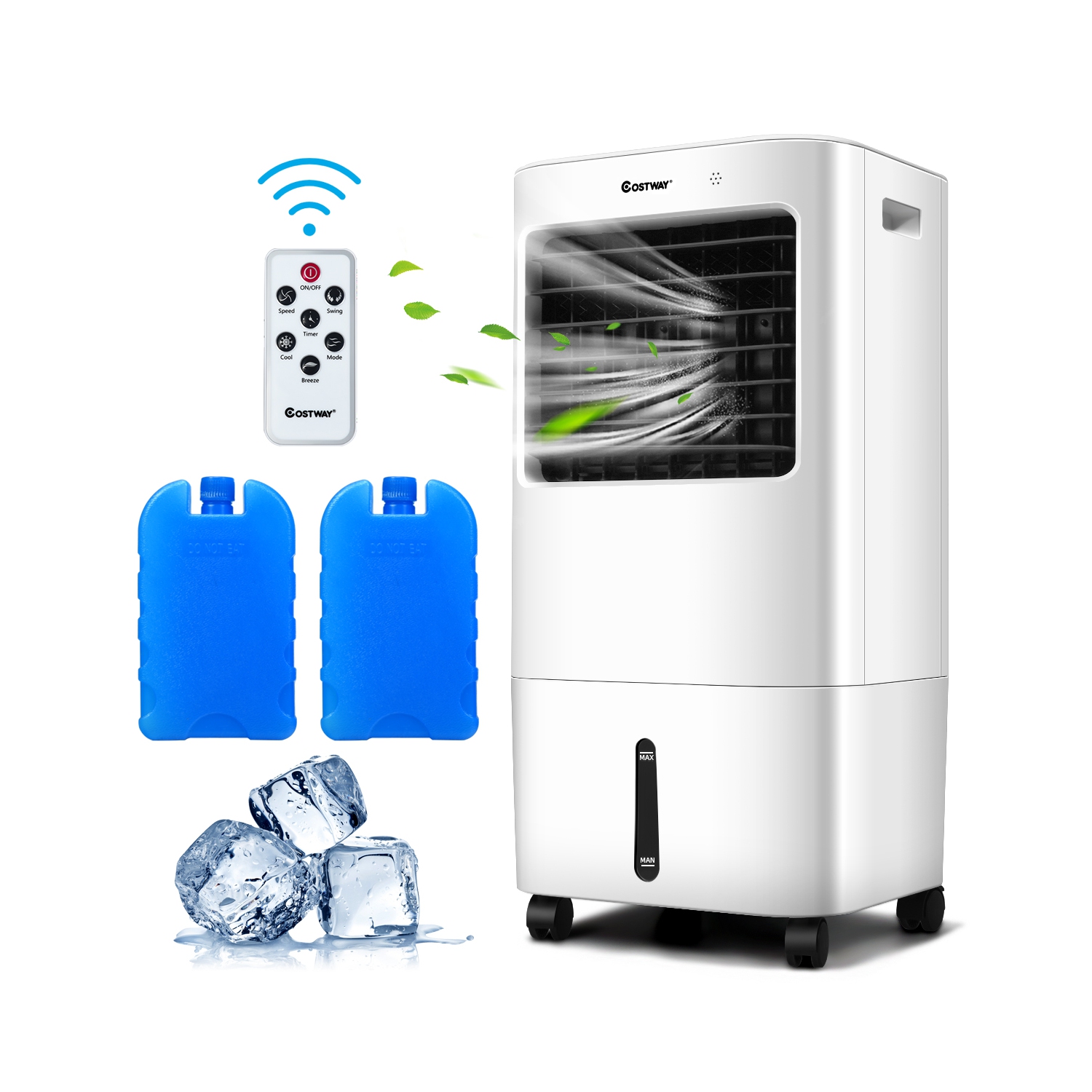 Ventilateur/humidificateur portatif par évaporation avec télécommande et minuterie 7.5 de Costway