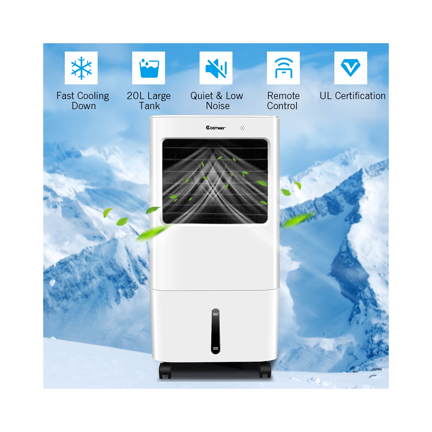 Ventilateur/humidificateur portatif par évaporation avec télécommande et minuterie 7.5 de Costway