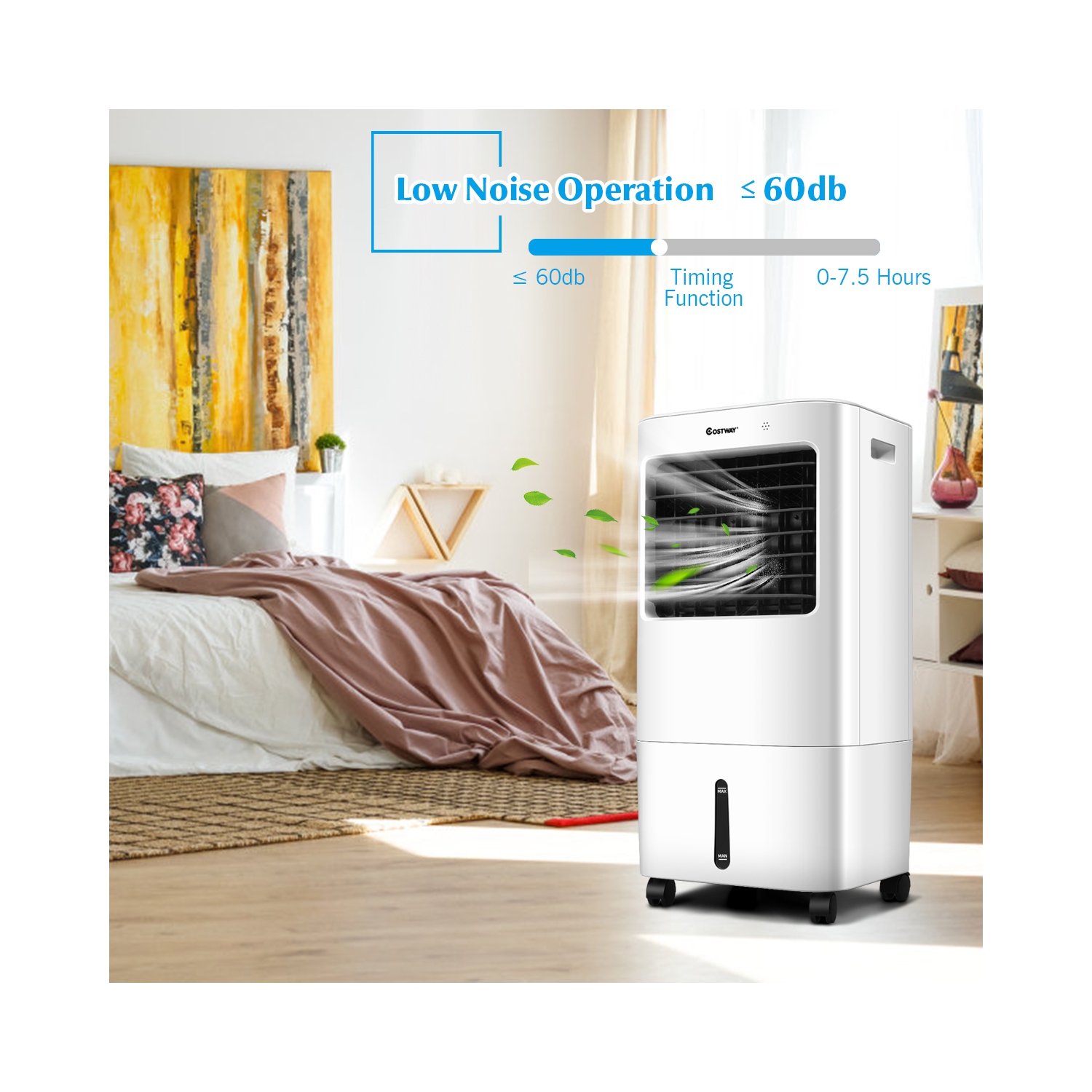 Ventilateur/humidificateur portatif par évaporation avec télécommande et minuterie 7.5 de Costway