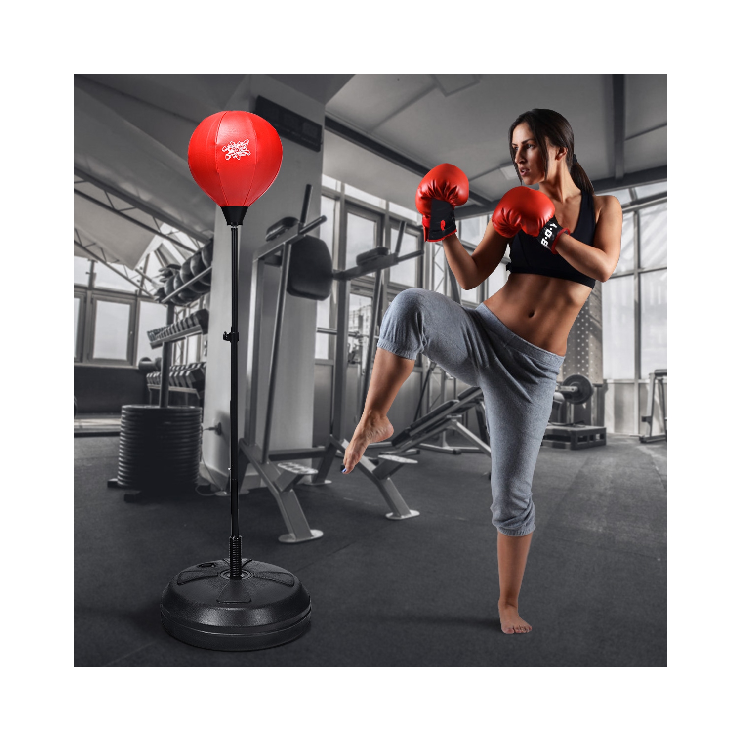 Costway Boxing Punching Bag w/Height Adjustable Stand Boxing Gloves