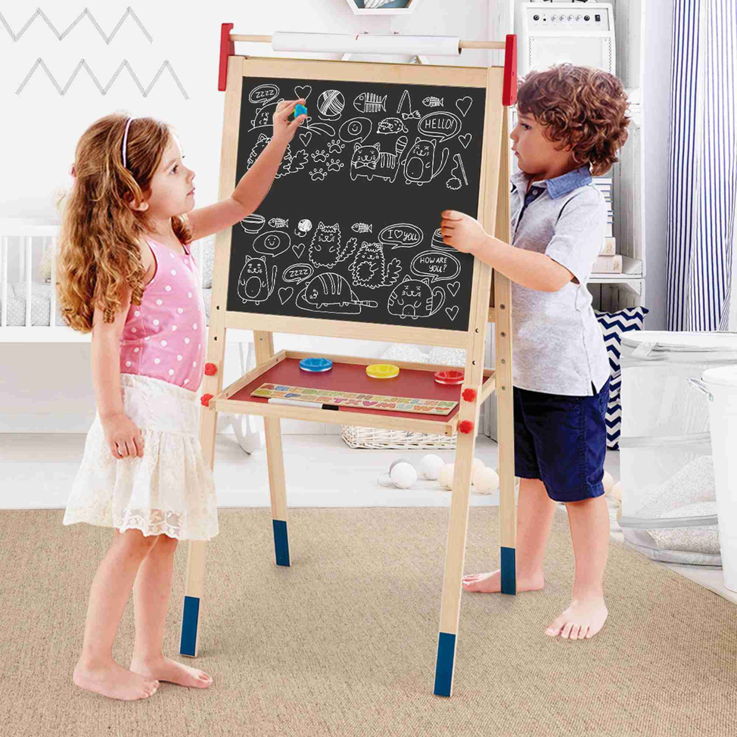 Costway All-in-One Wooden Kid's Art Easel Height Adjustable Paper Roll