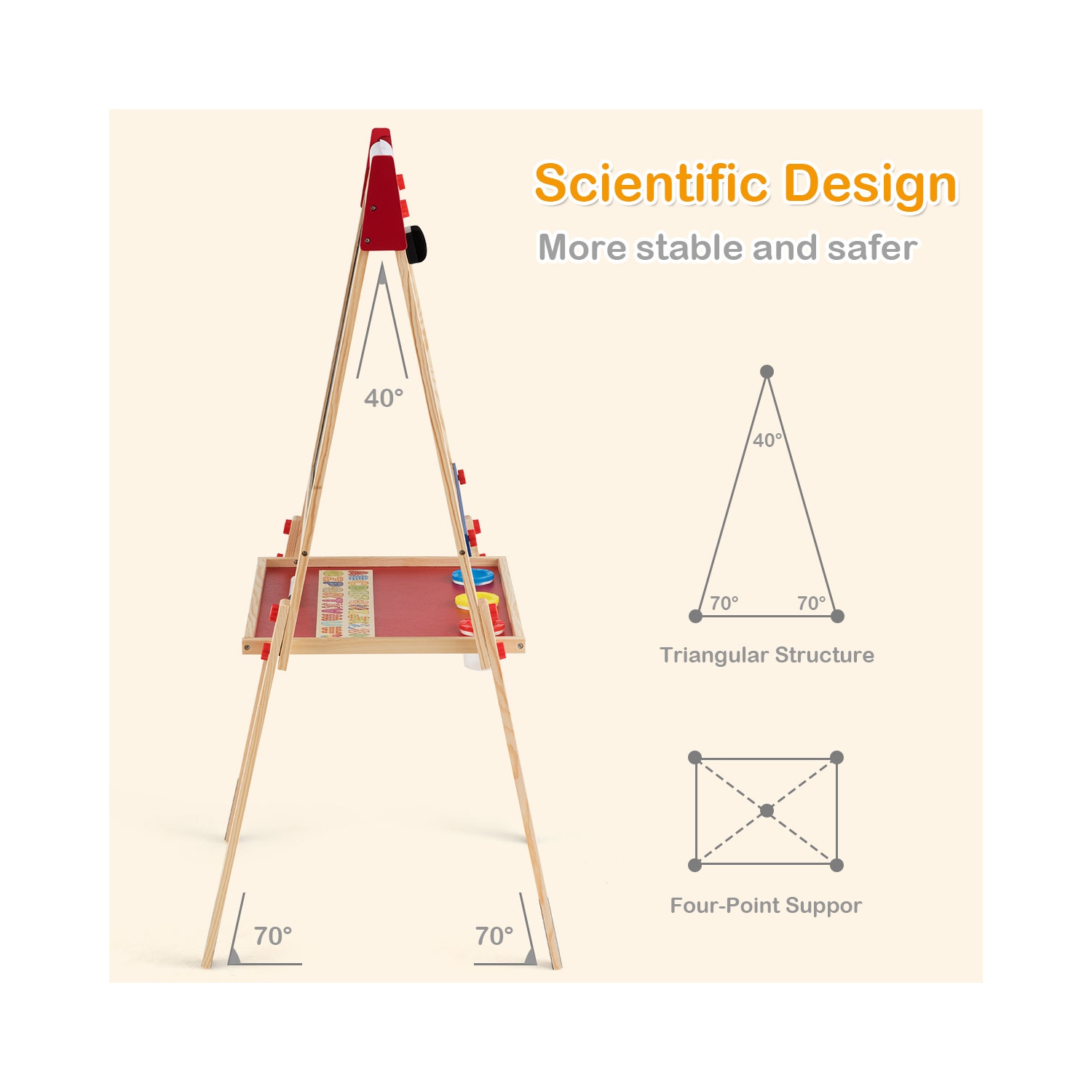 Costway All-in-One Wooden Kid's Art Easel Height Adjustable Paper Roll