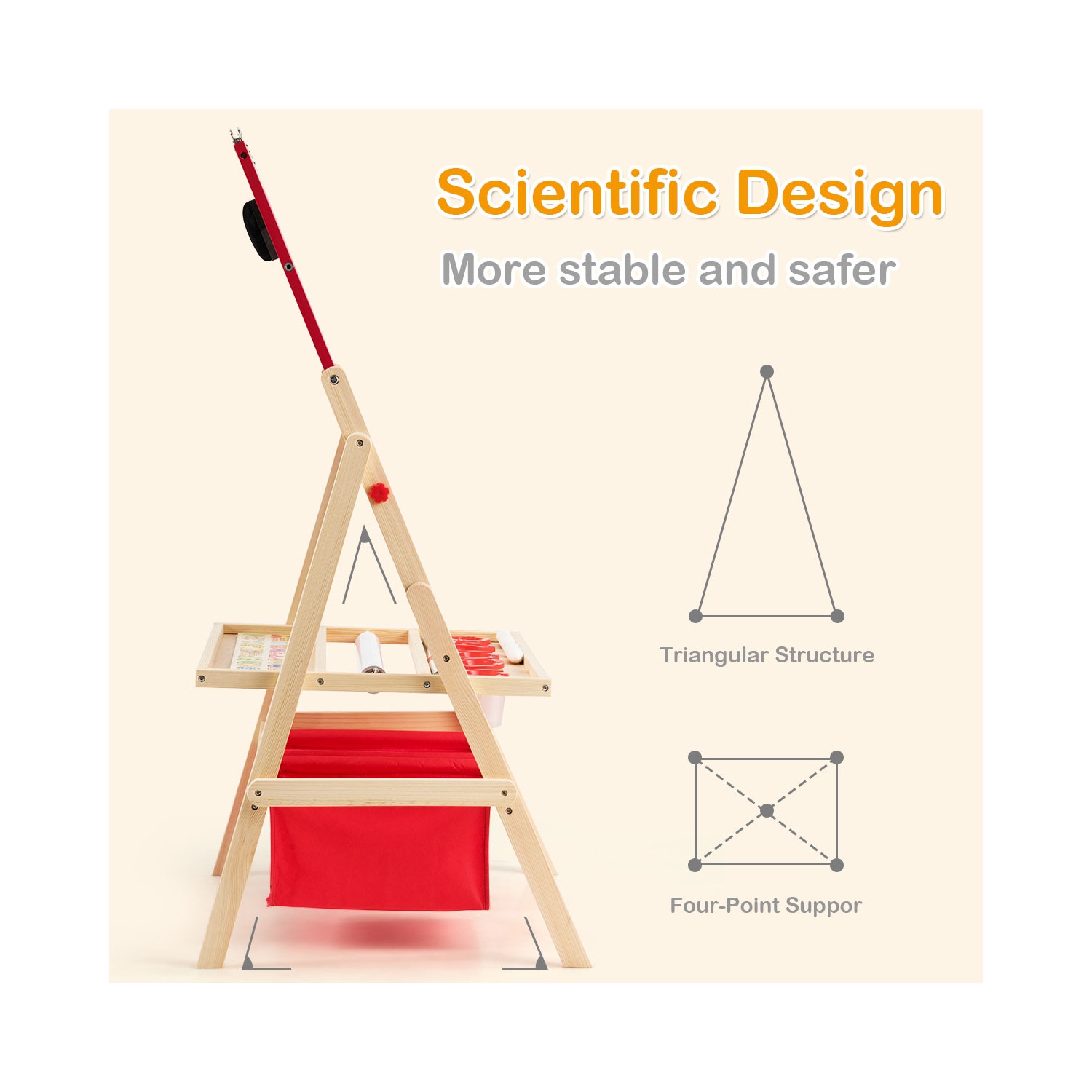 Costway Flip-Over Double-Sided Kids Art Easel Paper Roll Storage Bins