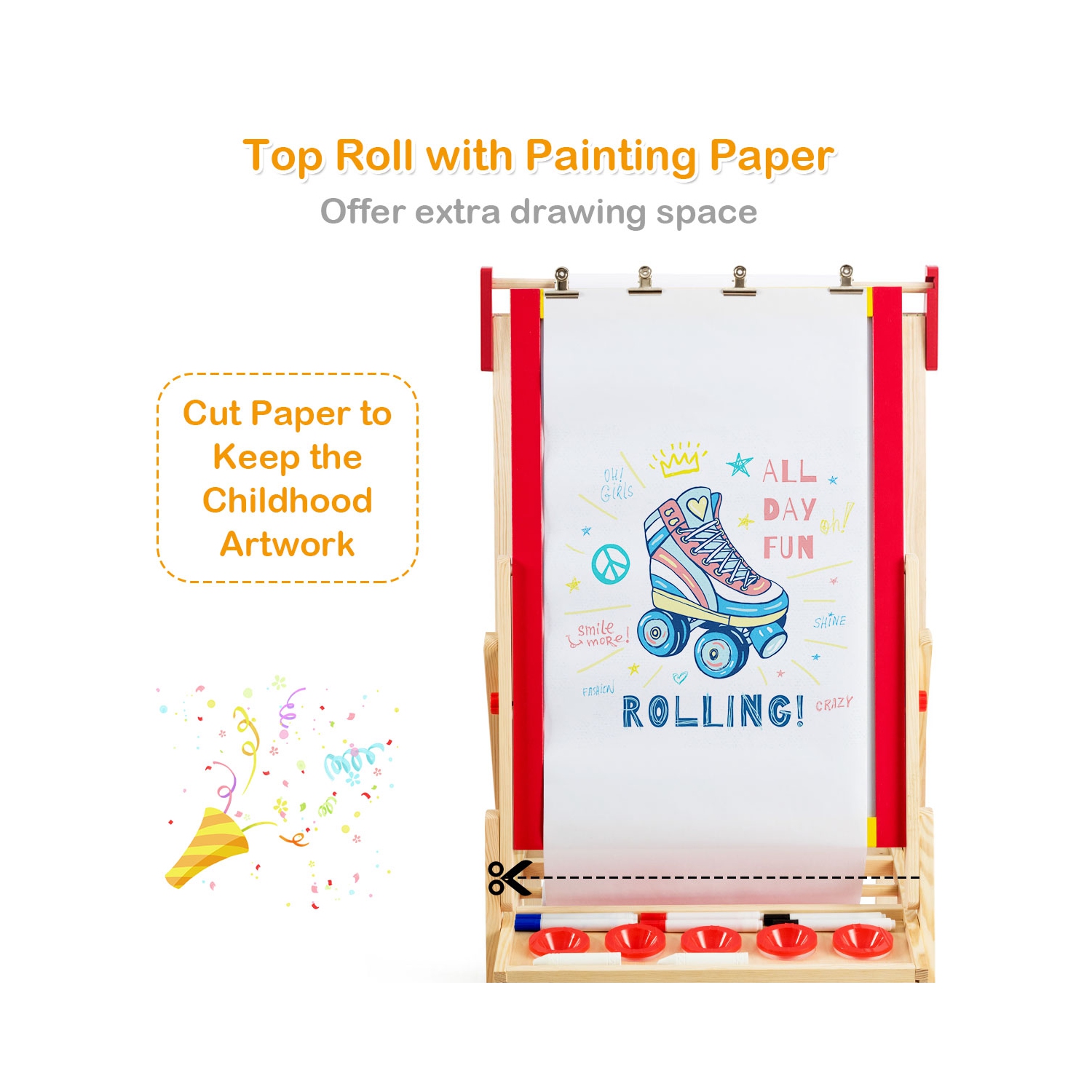 Costway Flip-Over Double-Sided Kids Art Easel Paper Roll Storage Bins