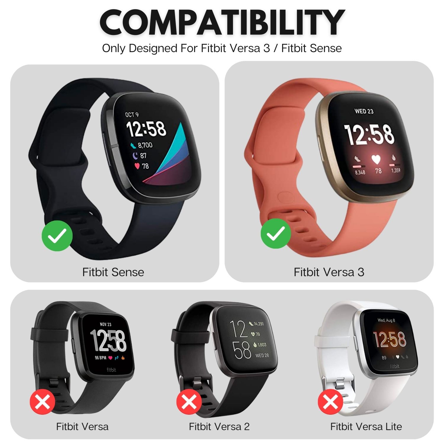 Wongeto Compatible avec les bracelets de montre Fitbit Versa 3 et Fitbit  Sense pour homme et femme, bracelet de rechange en résine pour montre  intelligente Fitbit Sense et Versa 3 (gris fleur) 