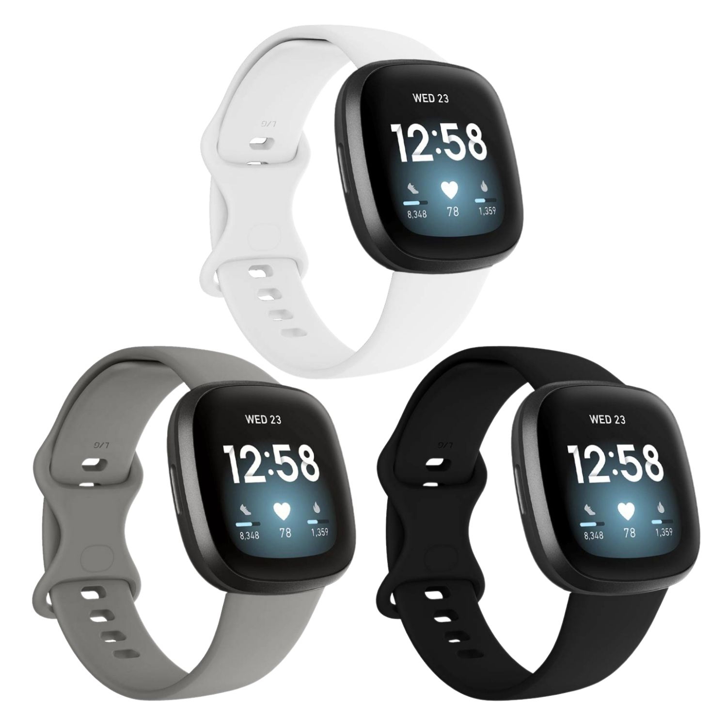 Paquet de 3 bracelets de rechange navor compatibles avec les modèles Versa 3/Sense de Fitbit, Soft TPU Sport de rechange pour accessoires de montre