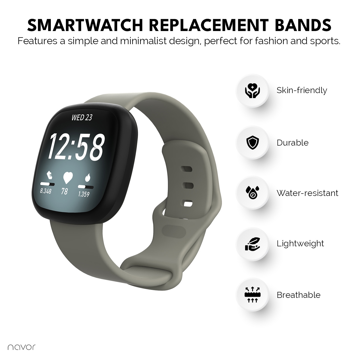 Paquet de 3 bracelets de rechange navor compatibles avec les modèles Versa 3/Sense de Fitbit, Soft TPU Sport de rechange pour accessoires de montre