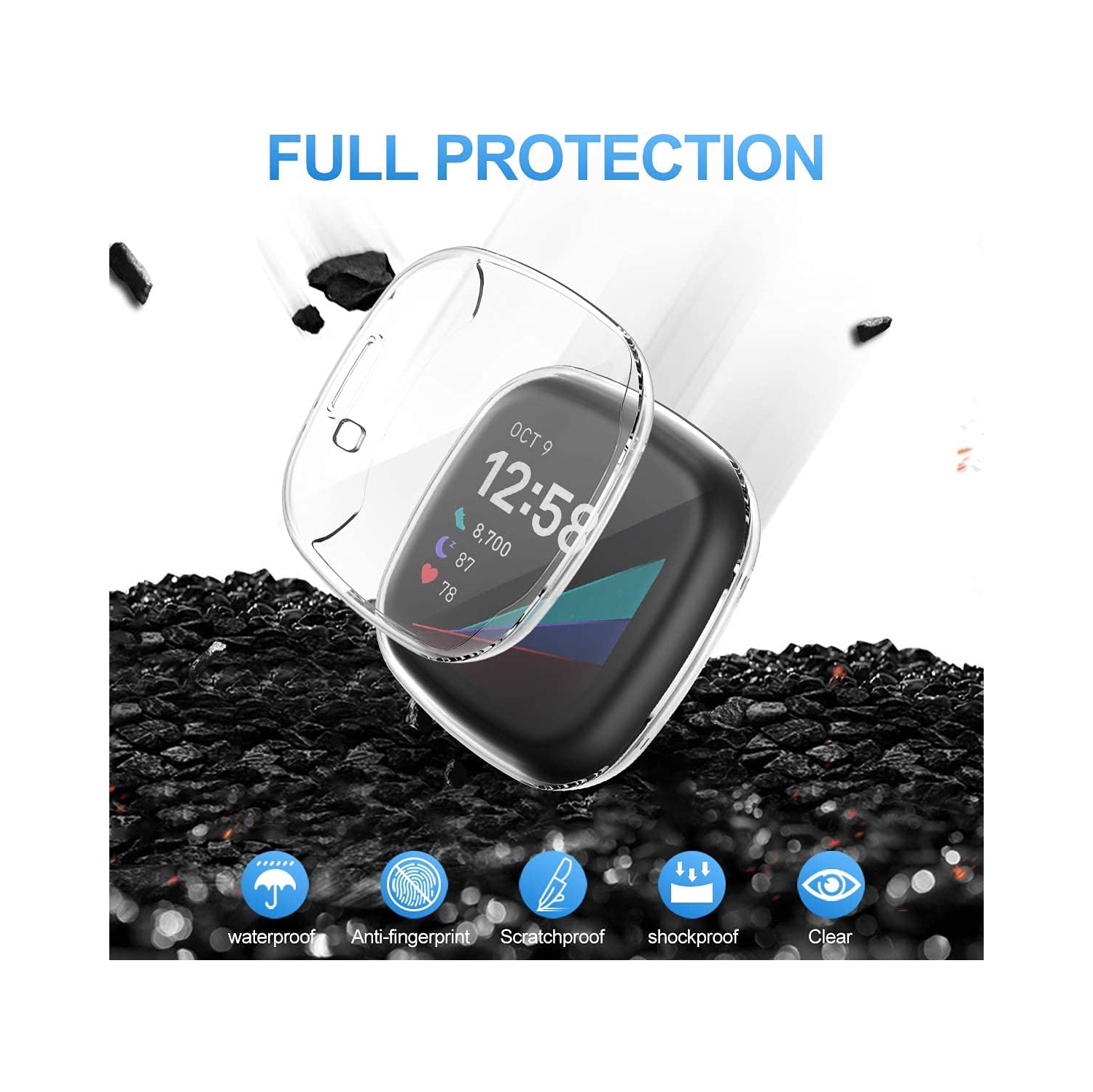 Paquet de 4 étuis protecteurs d'écran en TPU souple, naor compatible avec les Sense/Versa 3 de Fitbit, couverture intégrale