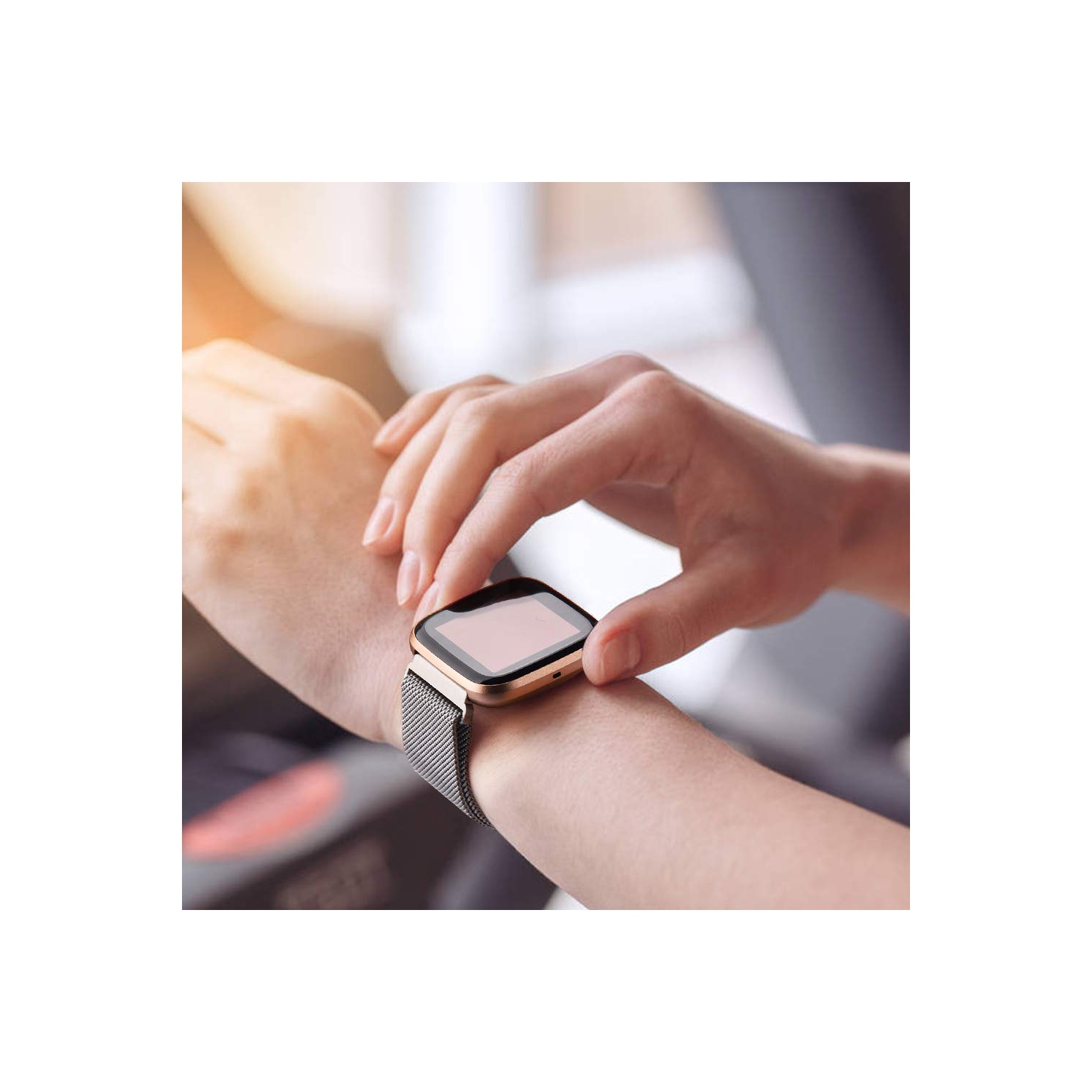 Bracelets en métal d’Amzpas compatibles avec le bracelet en métal ajustable pour Versa/Versa 2/Versa Lite/Versa se de Fitbit