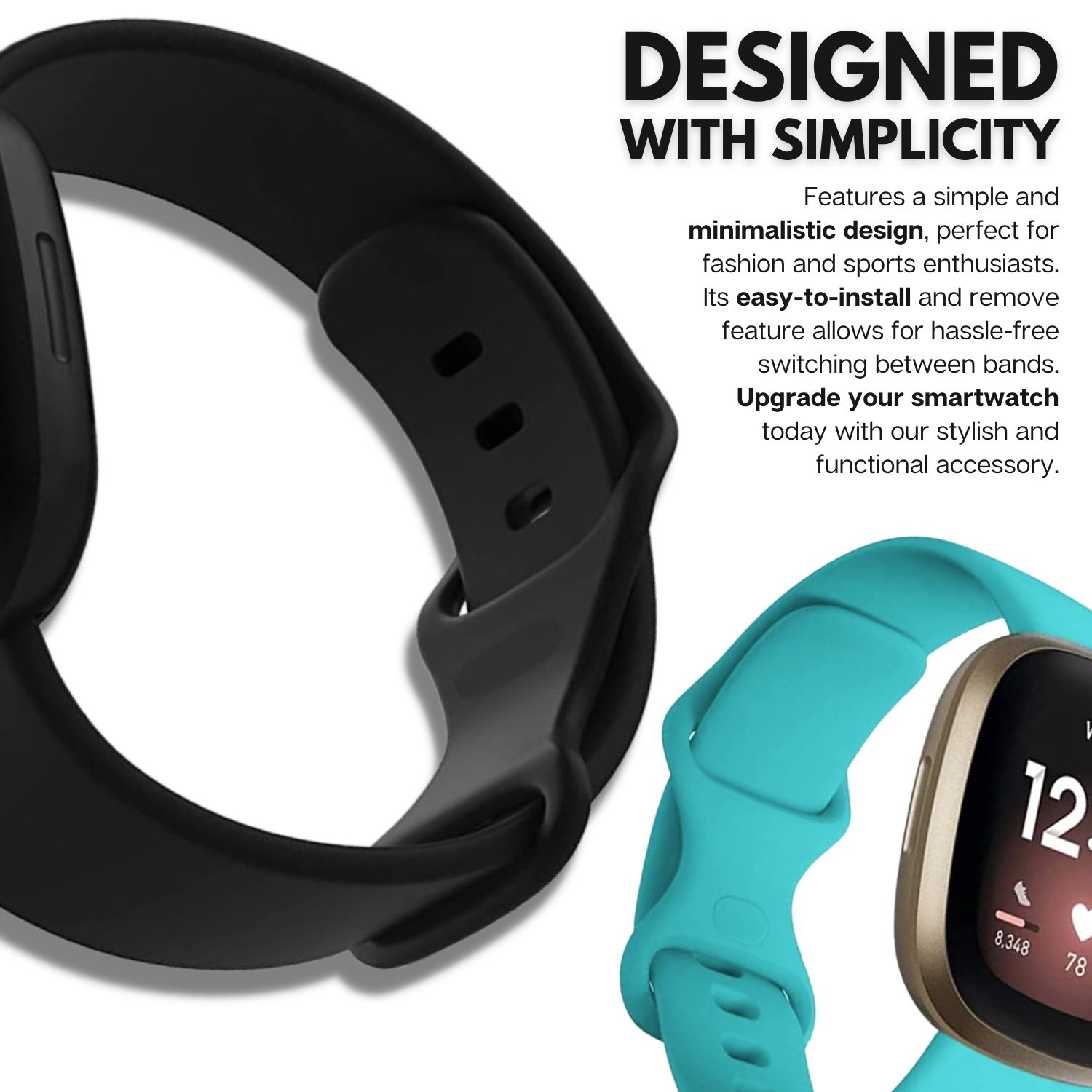 Bracelets de rechange de navor compatibles avec Fitbit Versa 3/Fitbit Sense, bracelet sport souple en TPU - accessoires de montre intelligente pour