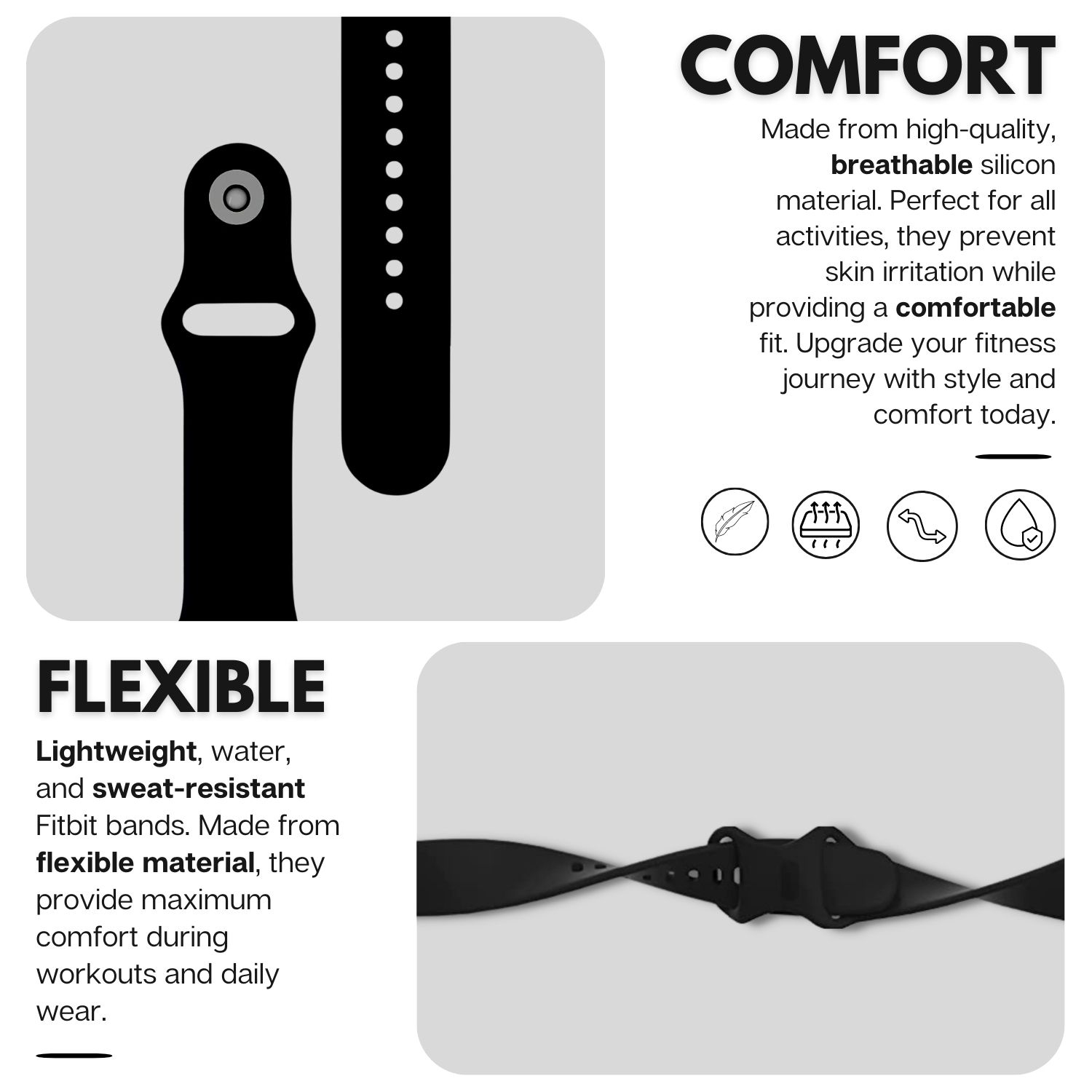 Bracelets de rechange de navor compatibles avec Fitbit Versa 3/Fitbit Sense, bracelet sport souple en TPU - accessoires de montre intelligente pour