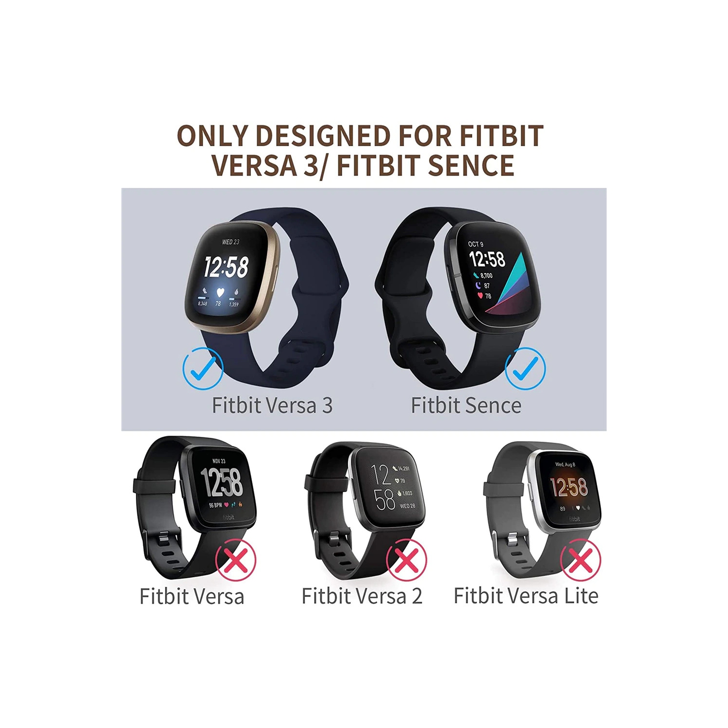 Paquet de 4 bracelets de rechange Premium de Navor - petit bracelet mince à rabat compatible avec les modèles Versa 3/Sense de Fitbit - Bracelet